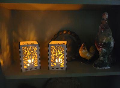 Nature Scene Tea Light Lantern. Laser Cut Wood Lantern with Vellum and LED Candle.