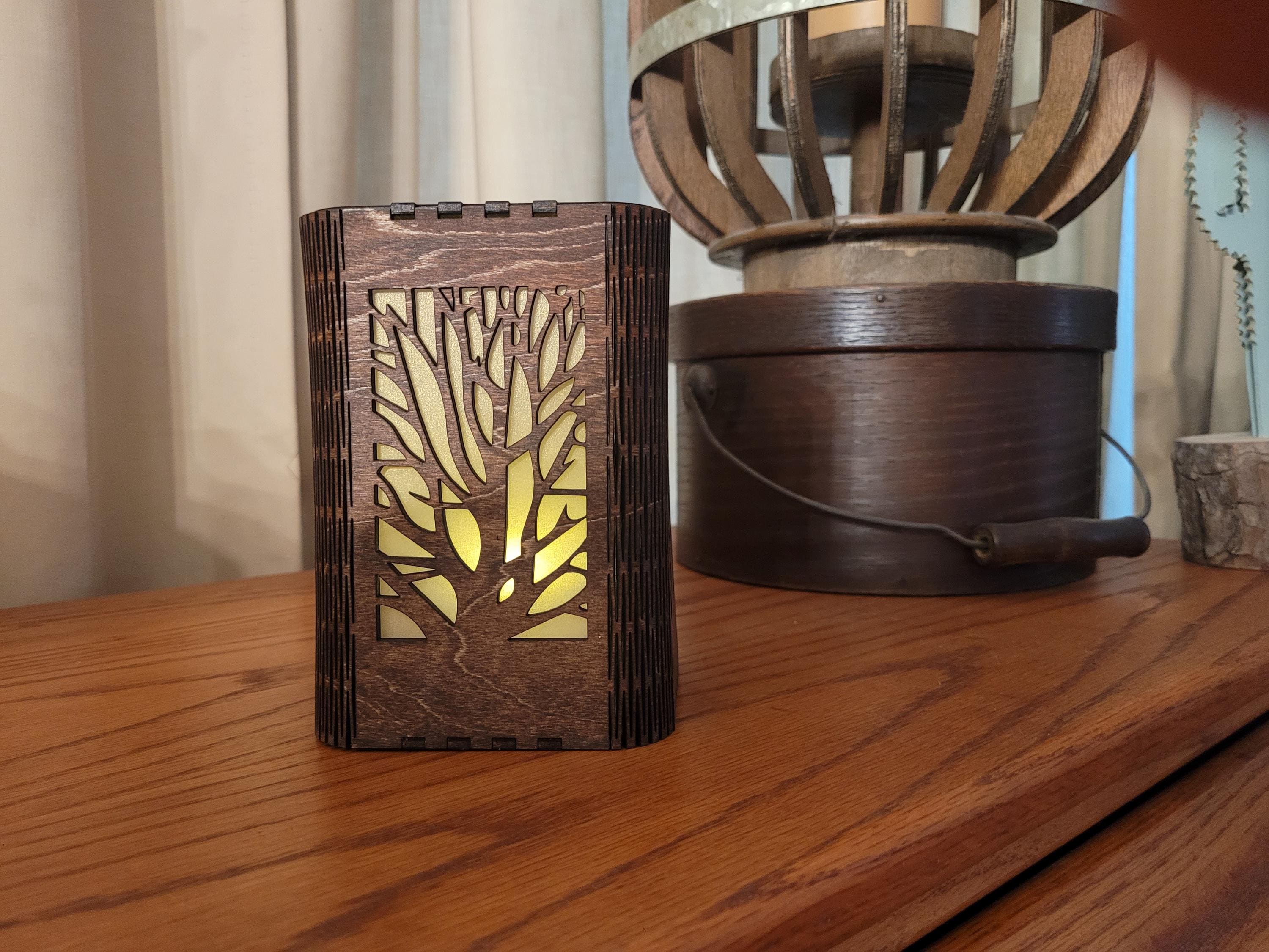 Nature Scene Tea Light Lantern: Personalized Candle Holder with Laser Cut Corners.