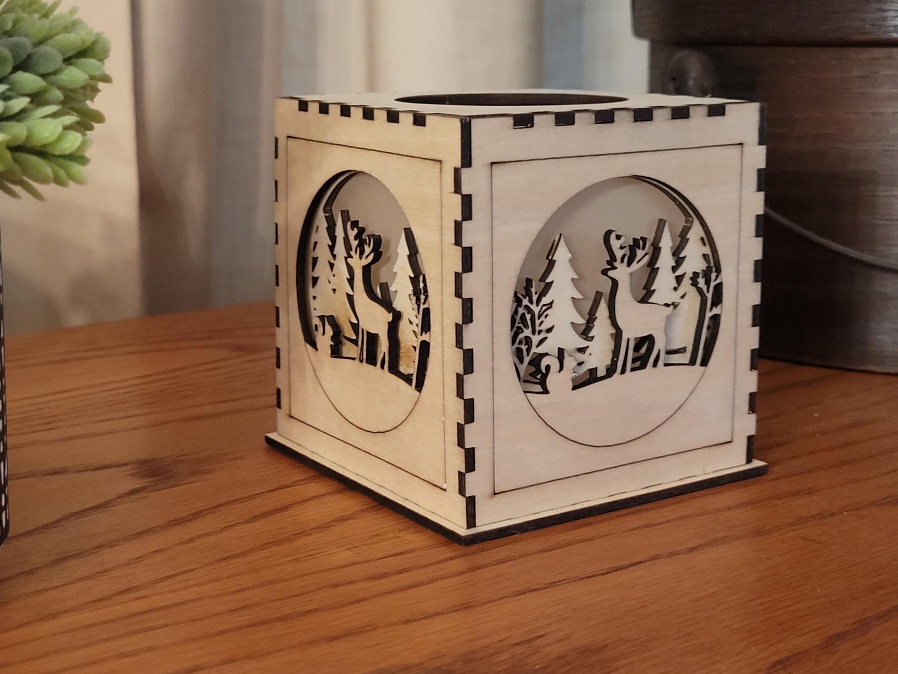 Wooden Tea Light Lantern - Nature Scene Home Decor - Unique Housewarming & Birthday Gift