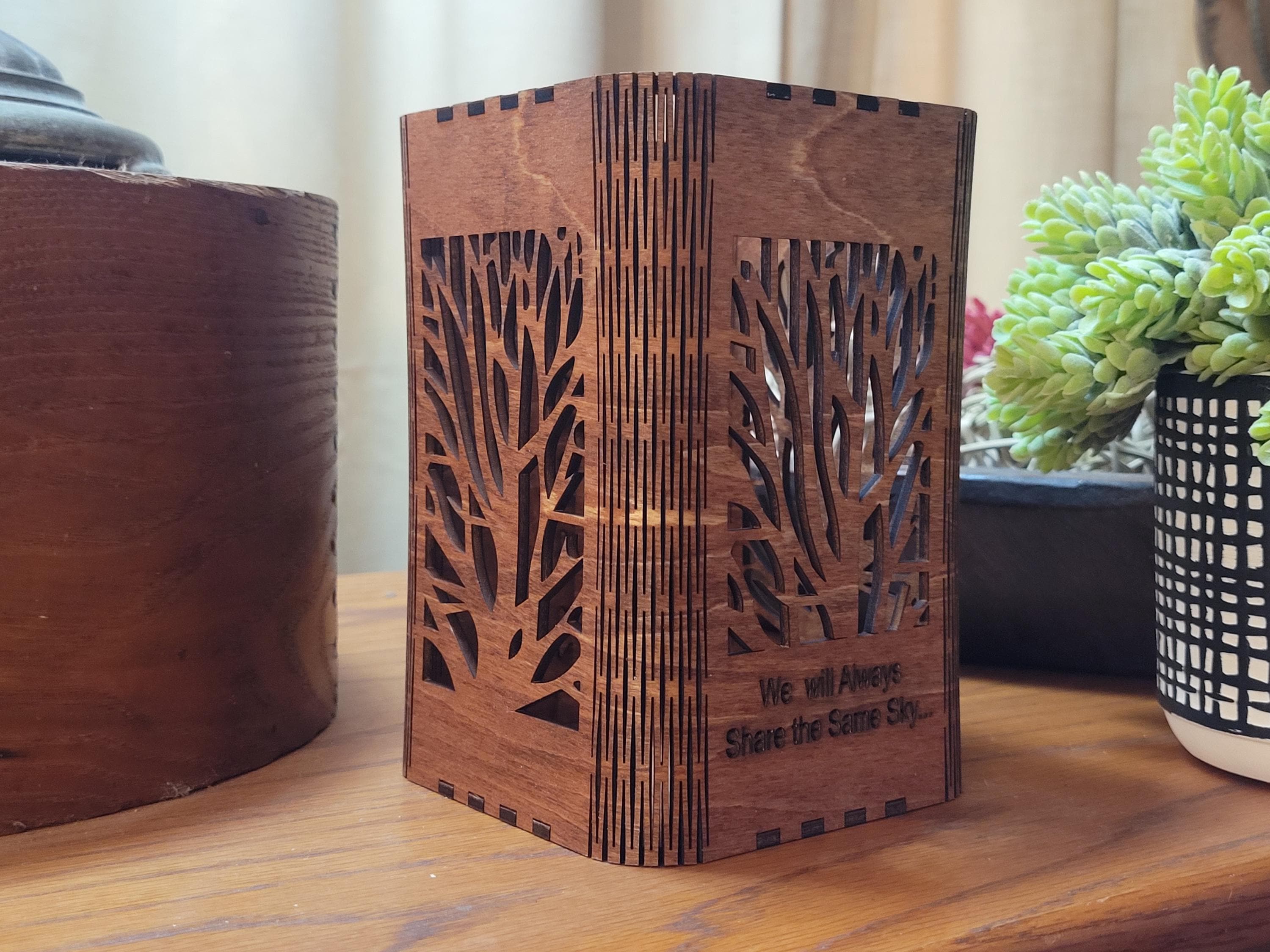 Nature Scene Tea Light Lantern: Personalized Candle Holder with Laser Cut Corners.