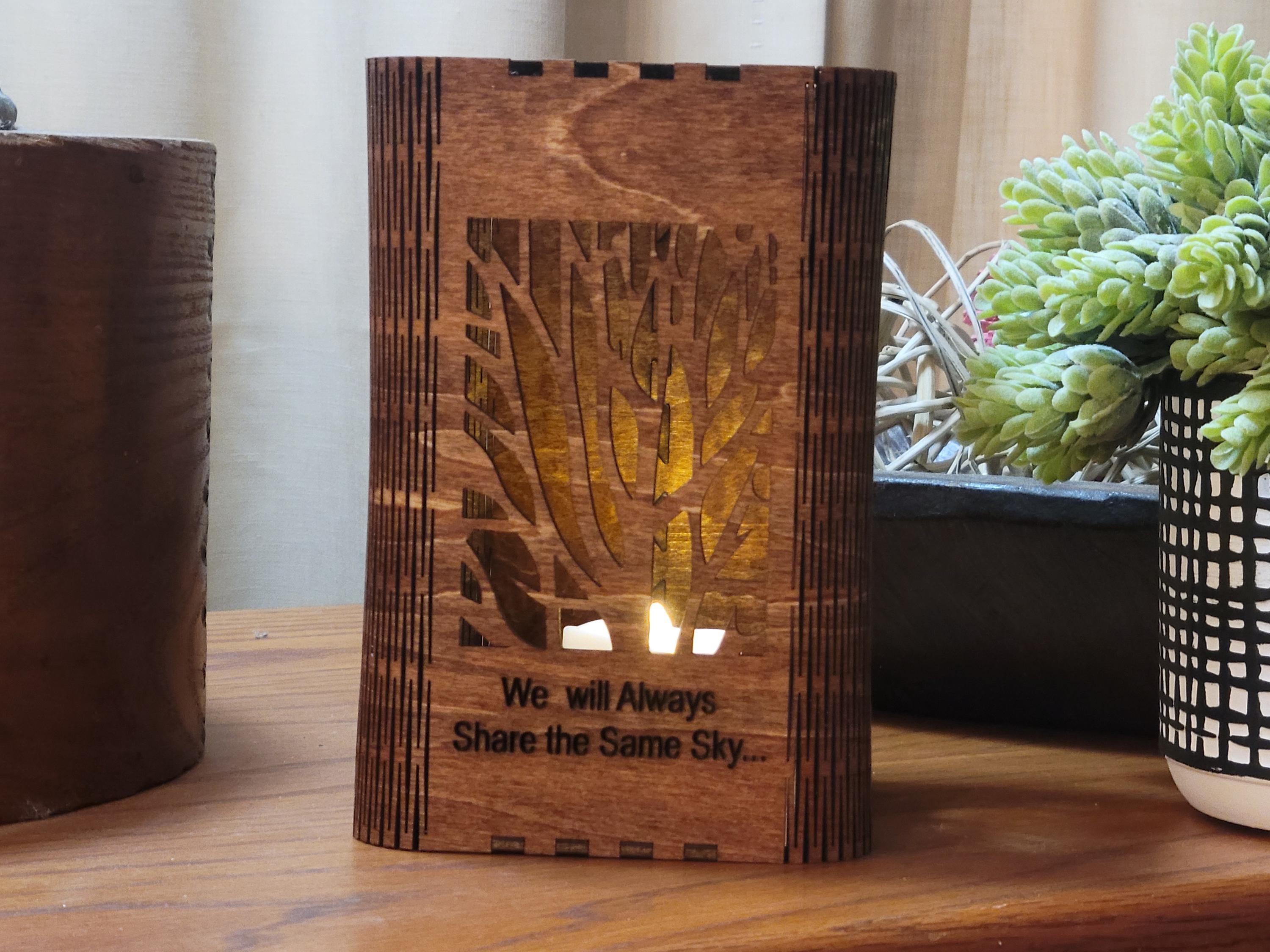 Nature Scene Tea Light Lantern: Personalized Candle Holder with Laser Cut Corners.