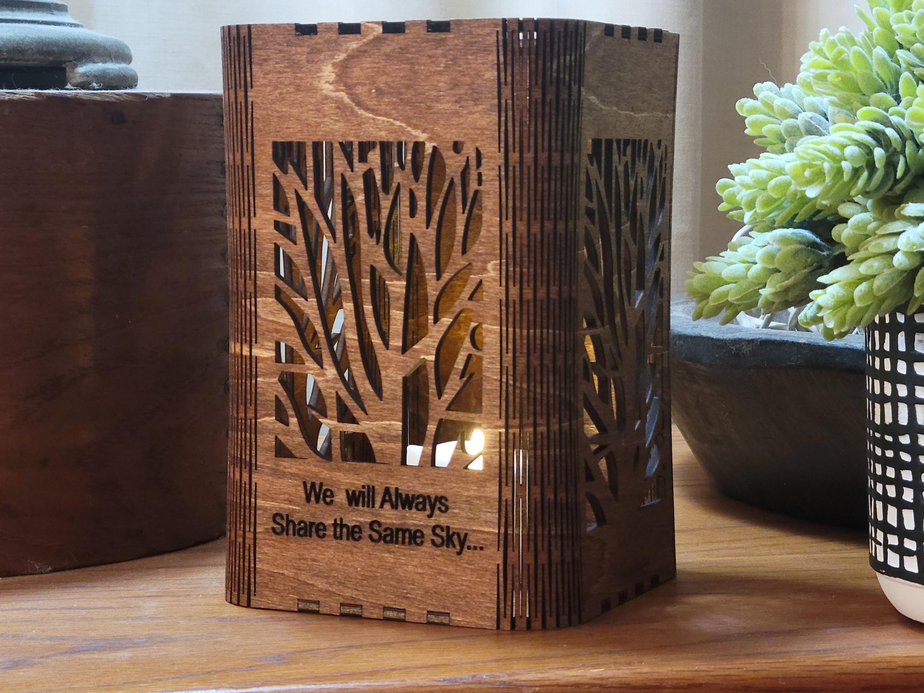 Nature Scene Tea Light Lantern: Personalized Candle Holder with Laser Cut Corners.