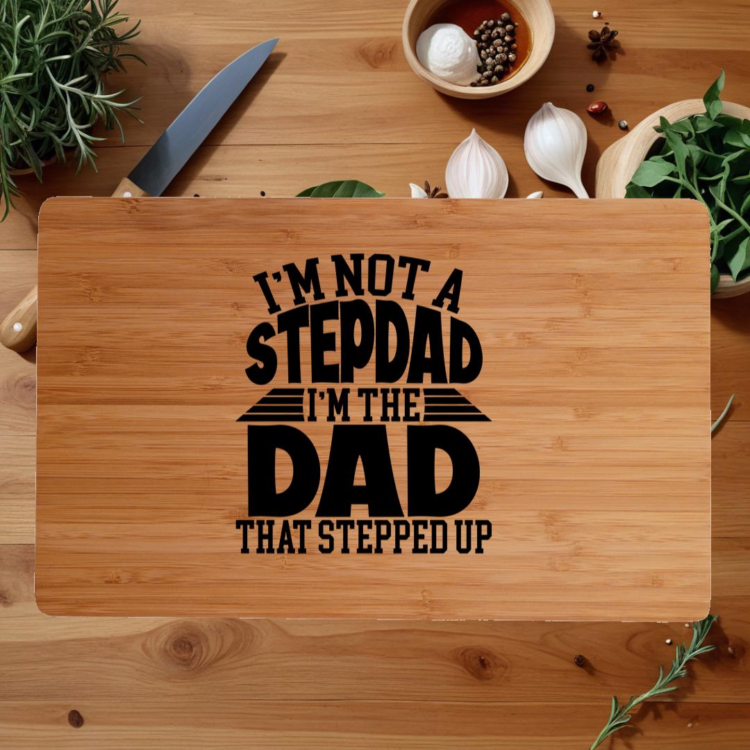 Personalized Bamboo Cutting Board: Gift for Stepdad with Display Stand