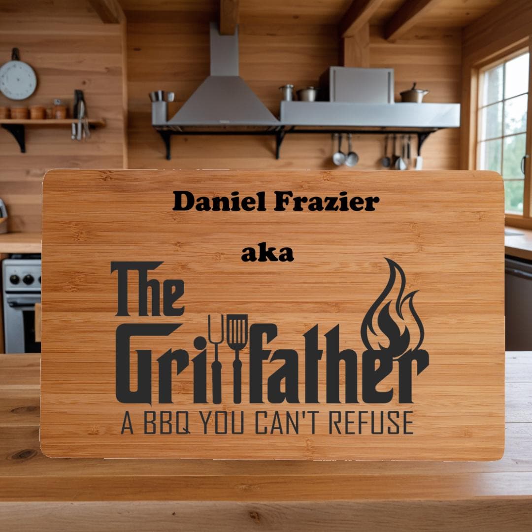 Personalized Cutting Board.  Gift for Him. The Grill Father Custom Gift for Husband, Father, Dad and Step Dad. Premium Bamboo Cutting Board.