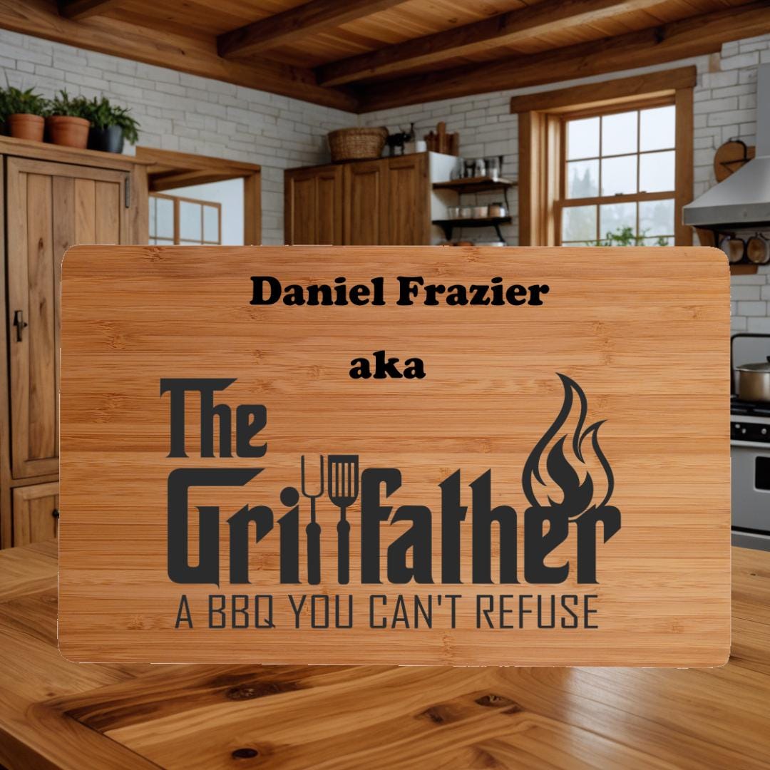 Personalized Cutting Board.  Gift for Him. The Grill Father Custom Gift for Husband, Father, Dad and Step Dad. Premium Bamboo Cutting Board.