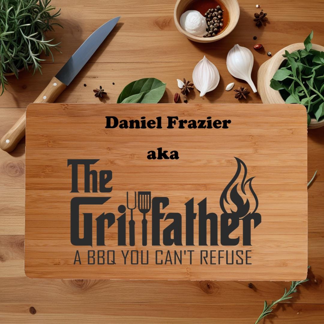 Personalized Cutting Board.  Gift for Him. The Grill Father Custom Gift for Husband, Father, Dad and Step Dad. Premium Bamboo Cutting Board.