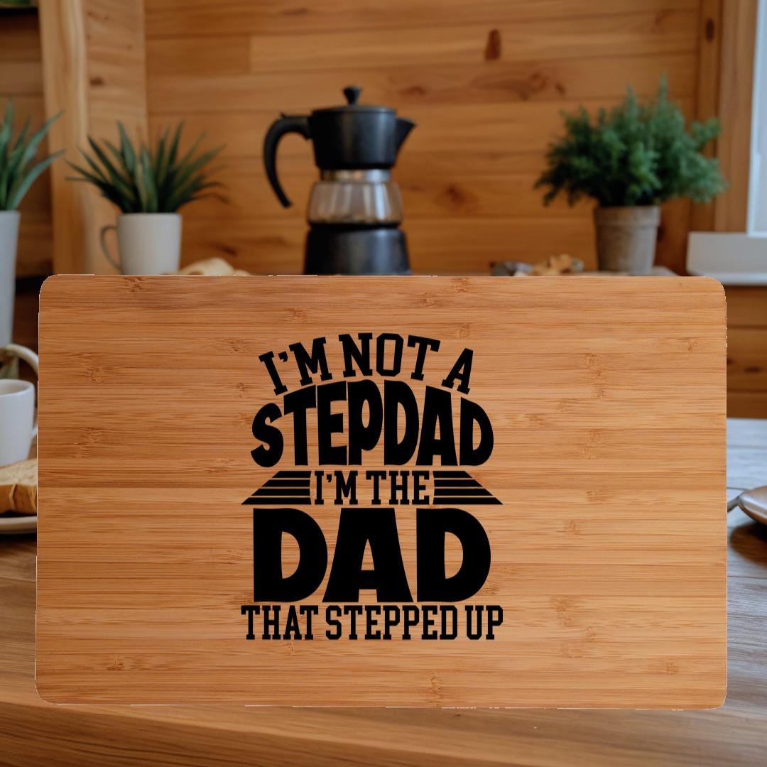 Personalized Bamboo Cutting Board: Gift for Stepdad with Display Stand