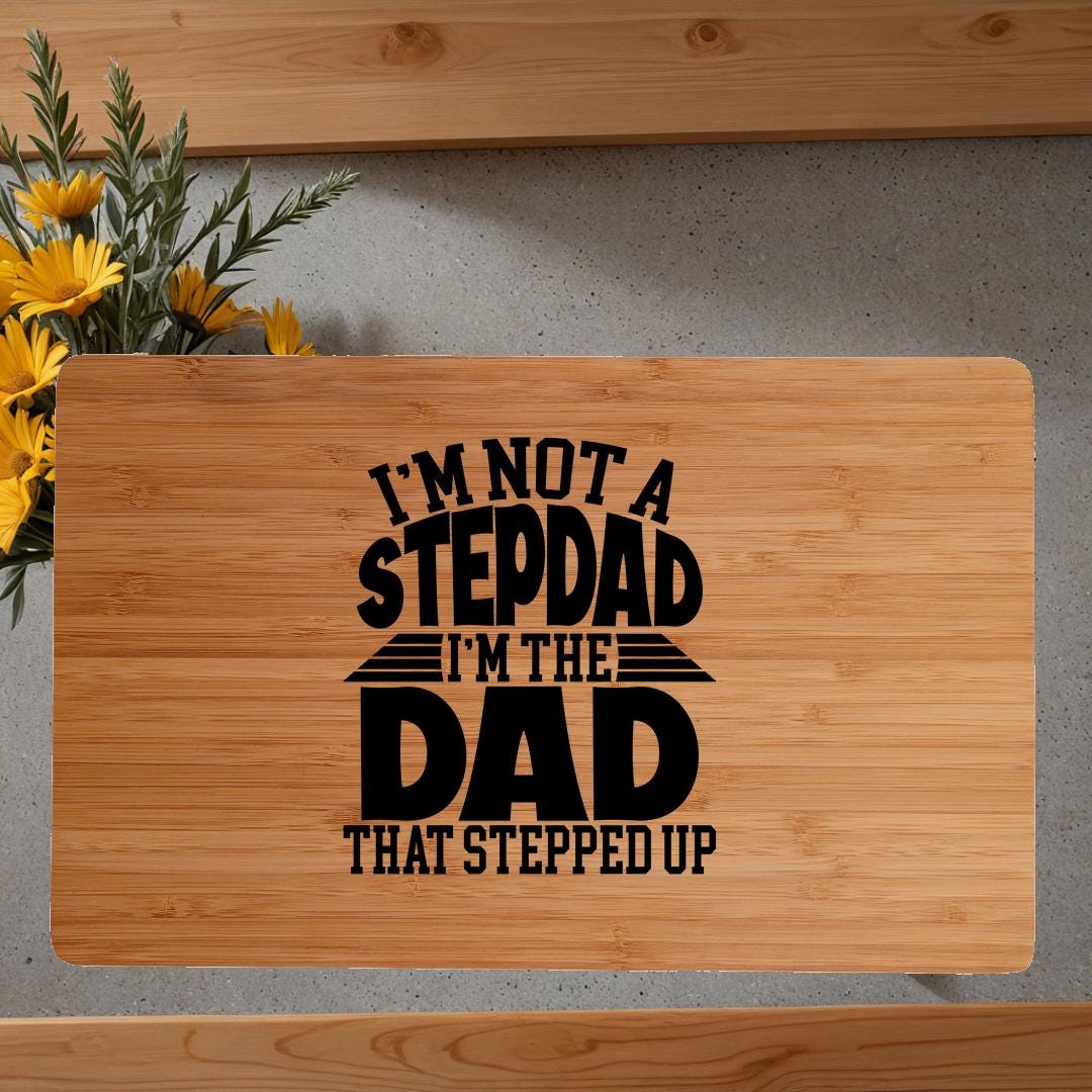 Personalized Bamboo Cutting Board: Gift for Stepdad with Display Stand