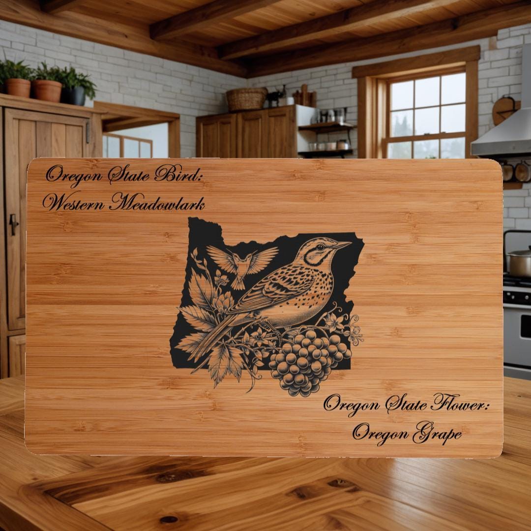 Personalized Cutting Board with Oregon State Bird and State Flower. Retirement Gift, Birthday, Anniversary or Housewarming Gift.