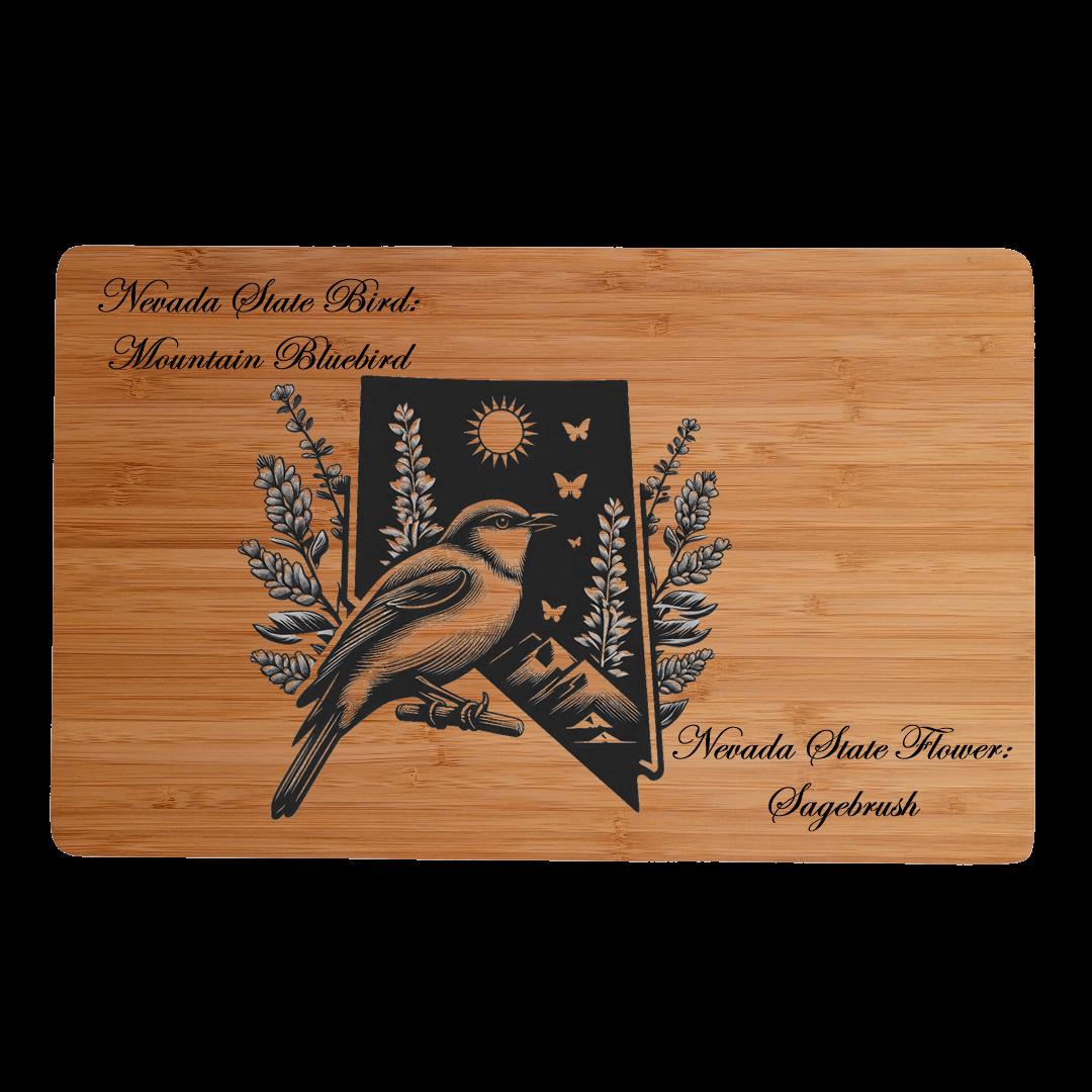 Personalized Nevada State Bird & Flower Cutting Board: Engraved Bamboo Charcuterie Board