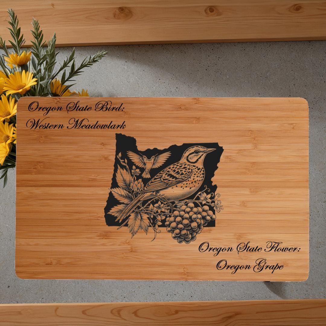 Personalized Cutting Board with Oregon State Bird and State Flower. Retirement Gift, Birthday, Anniversary or Housewarming Gift.