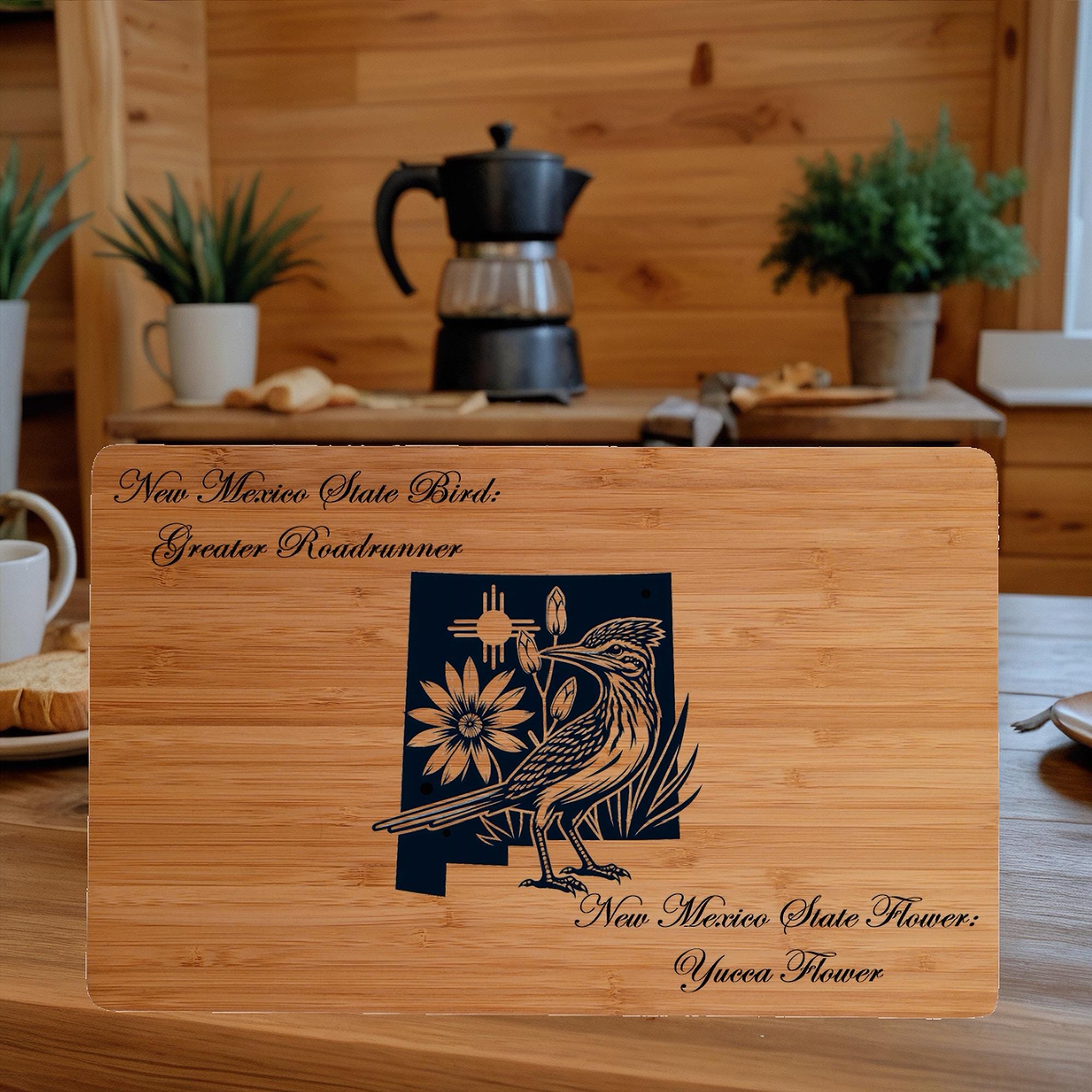 Personalized New Mexico Cutting Board: State Bird & Flower Engraved Bamboo