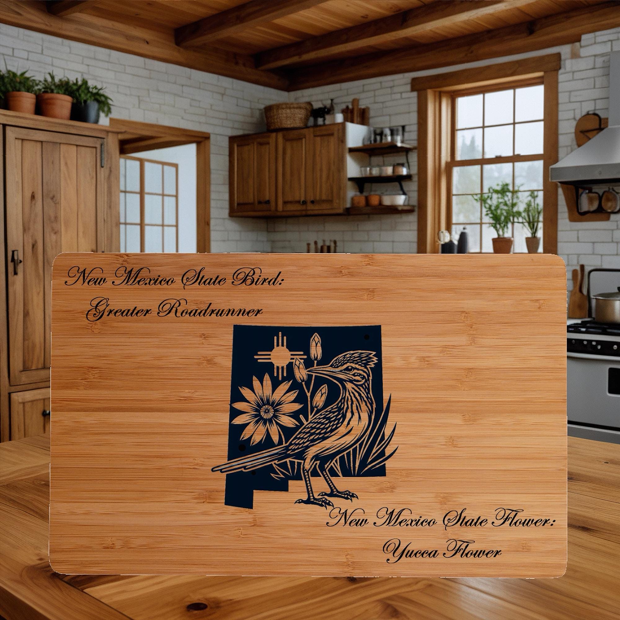 Personalized New Mexico Cutting Board: State Bird & Flower Engraved Bamboo