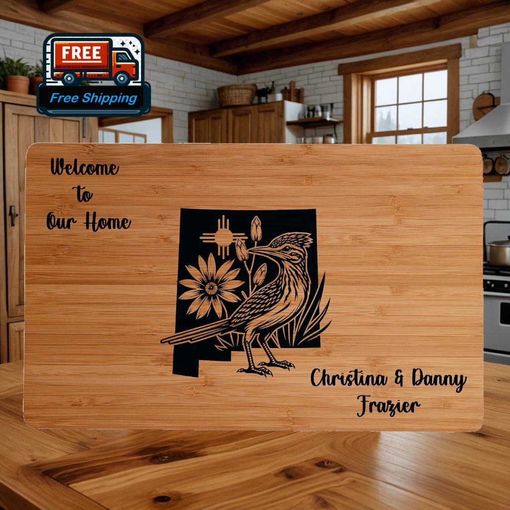 Personalized New Mexico Cutting Board: State Bird & Flower Engraved Bamboo