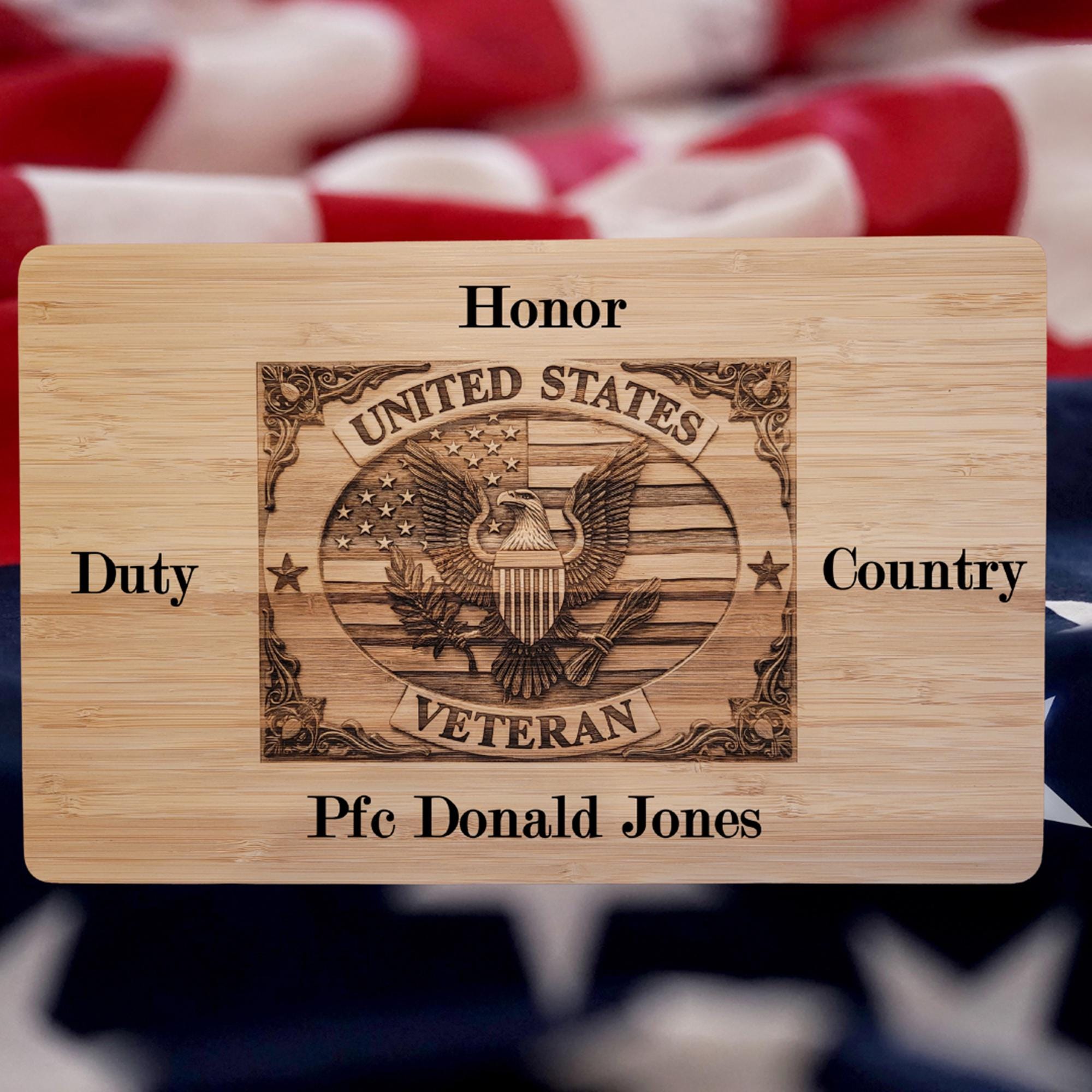 Personalized Army Veteran Bamboo Cutting Board: Engraved Patriotic Gift