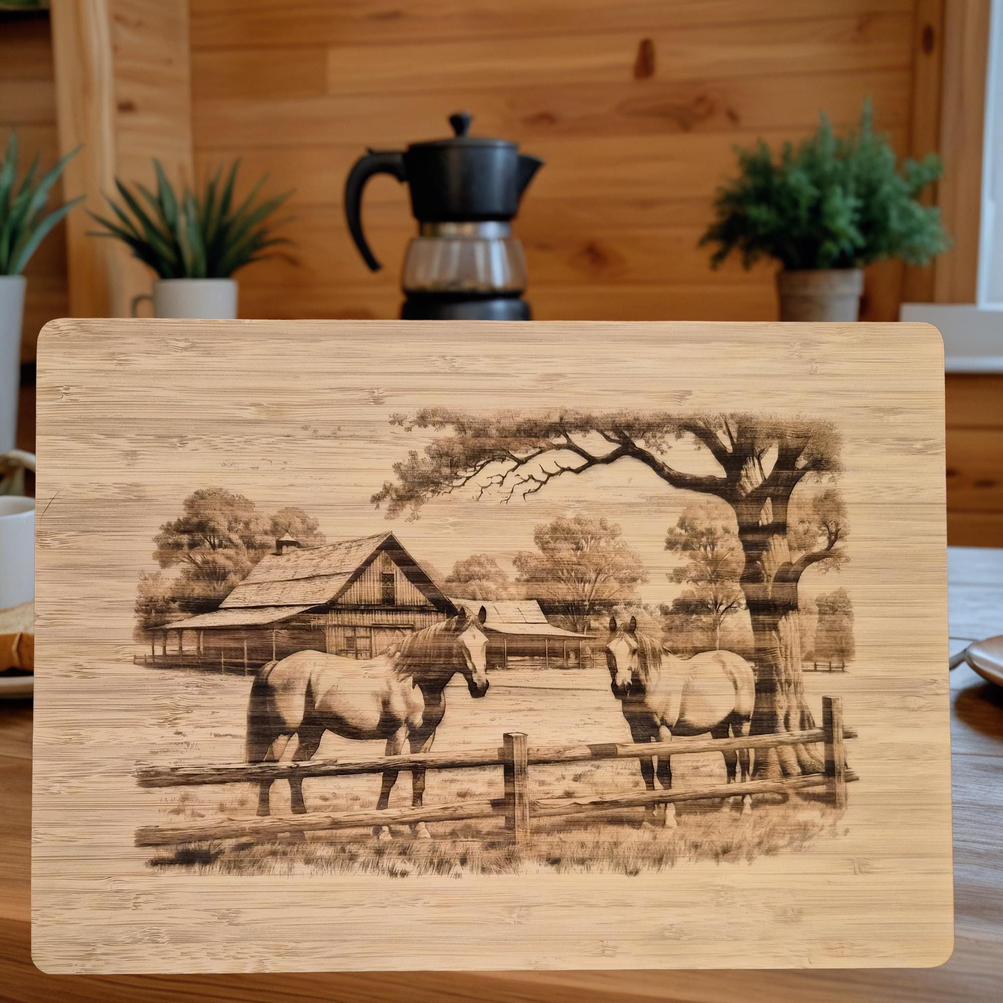 Personalized Horse Ranch Cutting Board: Engraved Bamboo Equestrian Gift