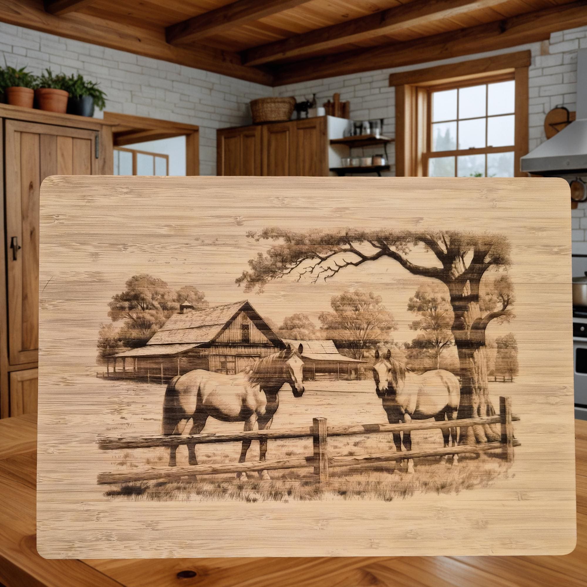 Personalized Horse Ranch Cutting Board: Engraved Bamboo Equestrian Gift