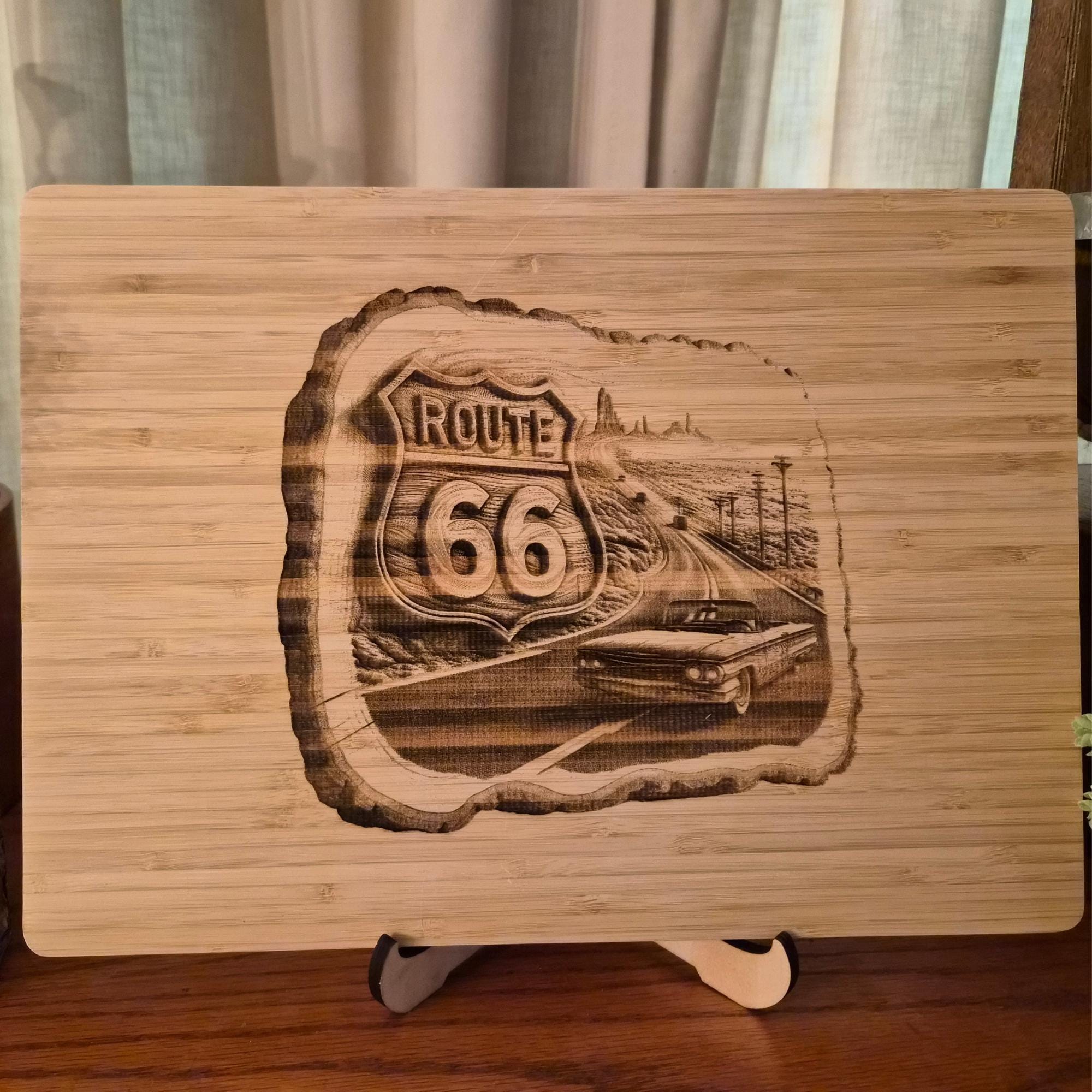 Personalized Route 66 Cutting Board: Engraved Nostalgic Kitchen Decor