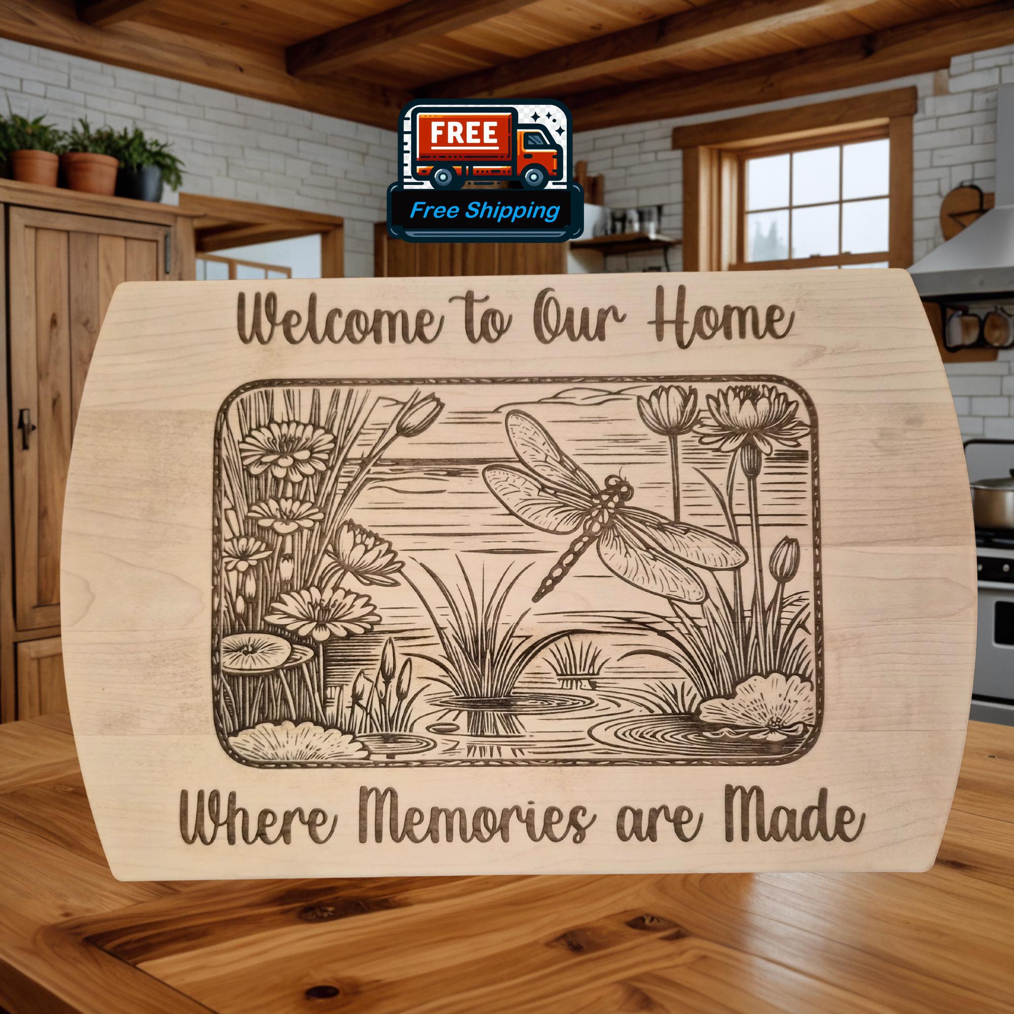 Personalized Dragonfly Cutting Board: Engraved Maple Kitchen Decor