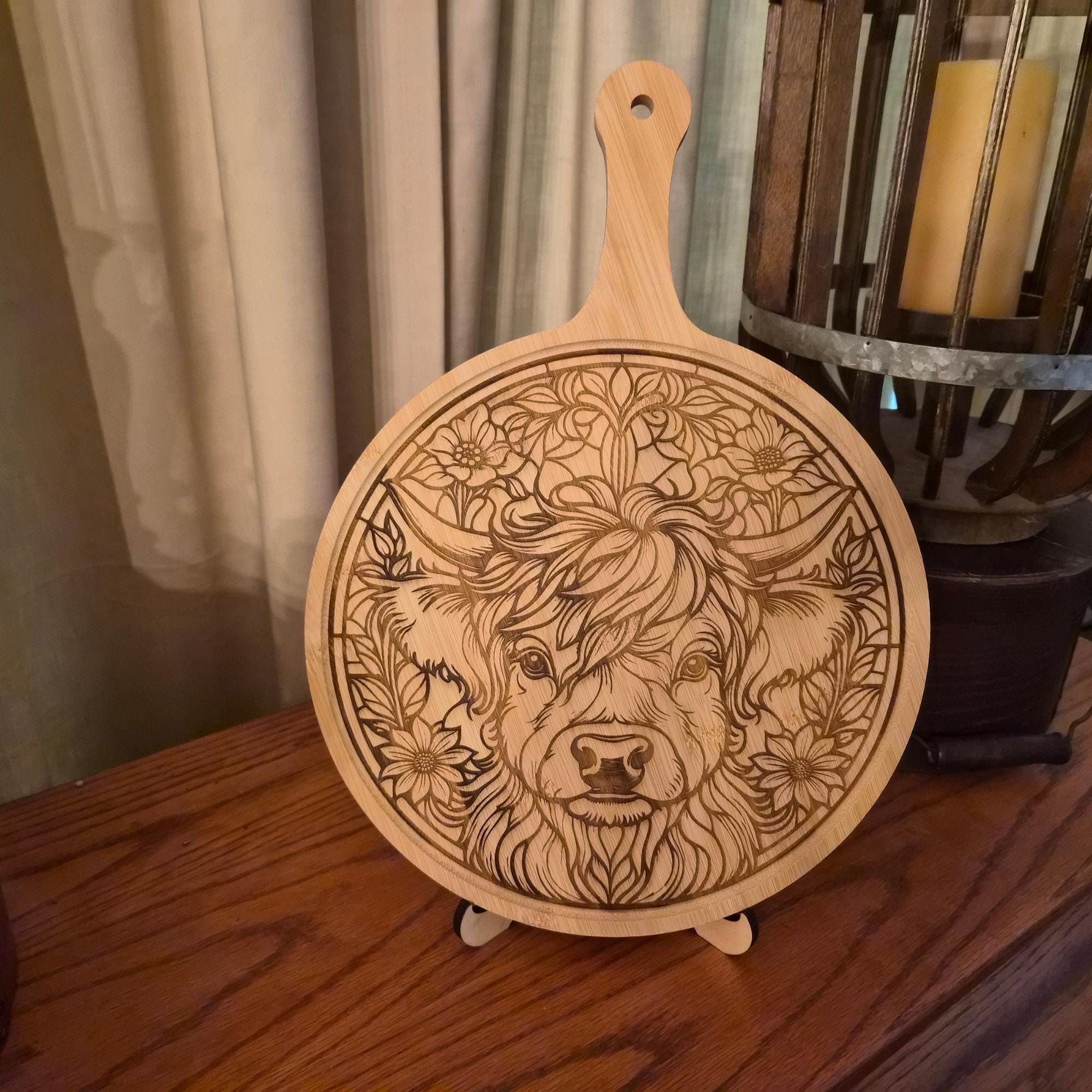Highland Cow Bamboo Charcuterie Board: Laser Engraved Cutting Board