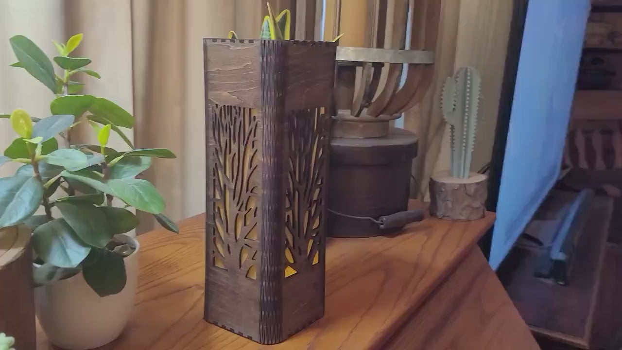 Personalized Tea Light Lantern Set: Engraved Wooden Candle Holders