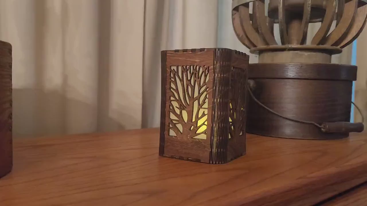 Nature Scene Tea Light Lantern: Personalized Candle Holder with Laser Cut Corners.