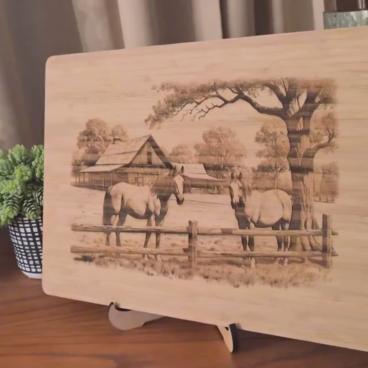 Personalized Horse Ranch Cutting Board: Engraved Bamboo Equestrian Gift