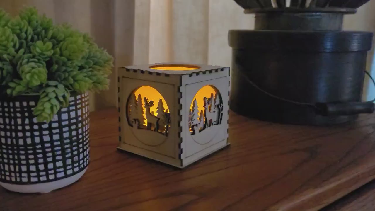 Wooden Tea Light Lantern - Nature Scene Home Decor - Unique Housewarming & Birthday Gift