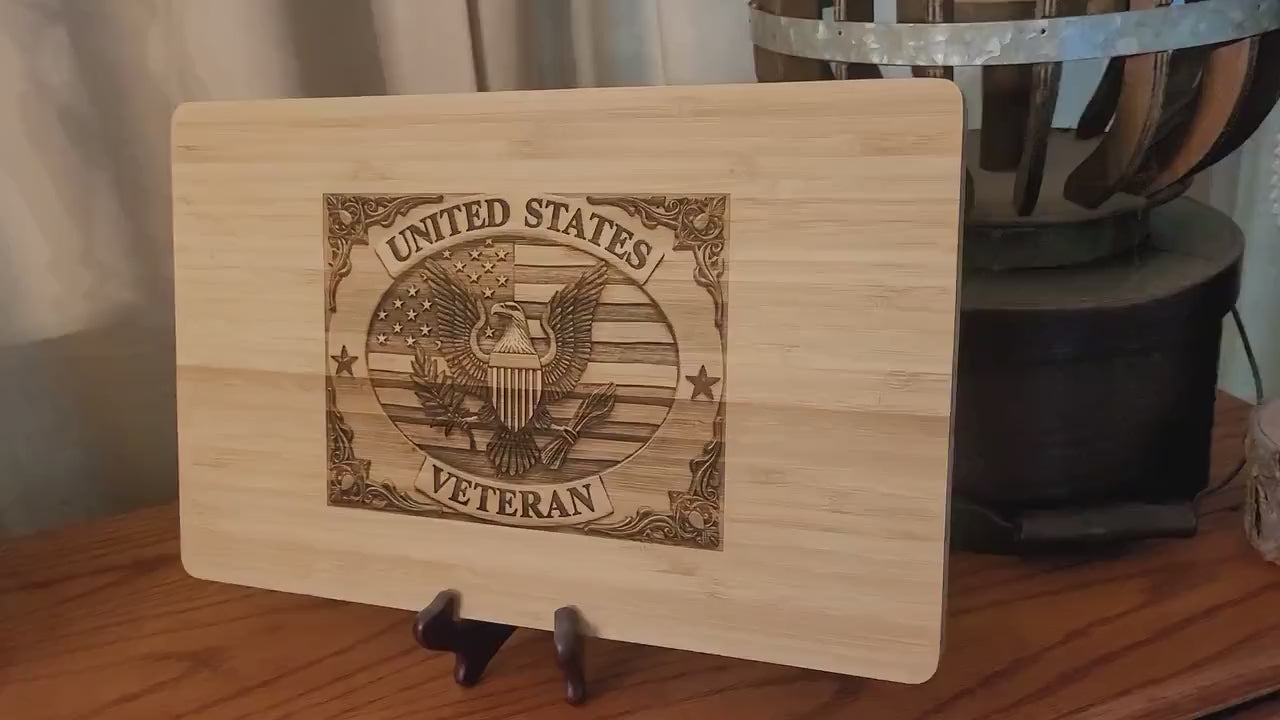 Personalized Army Veteran Bamboo Cutting Board: Engraved Patriotic Gift