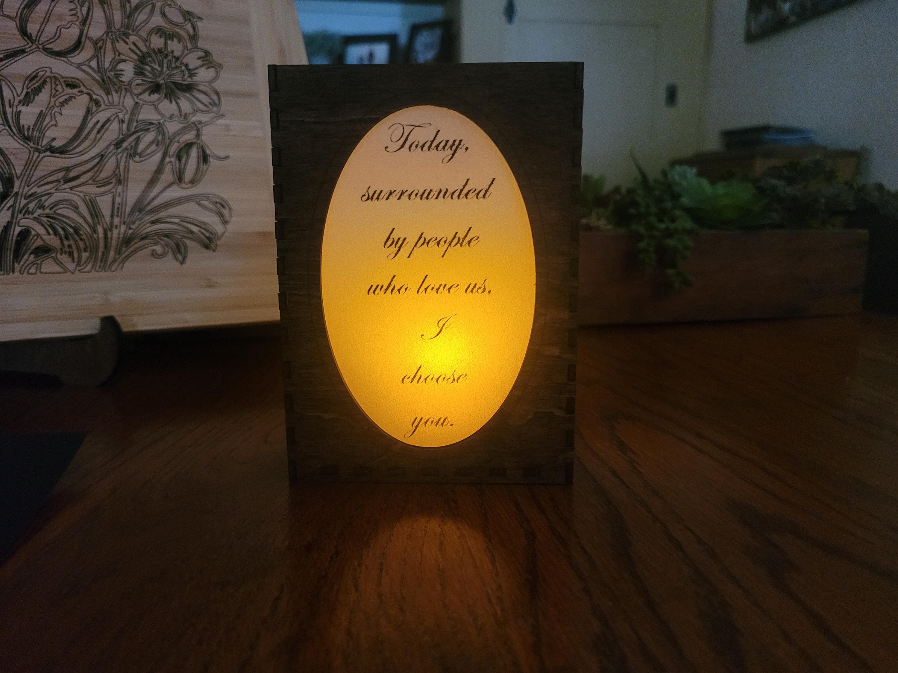 Engraved Wooden Tea Light Holder: Rustic Wedding Lantern