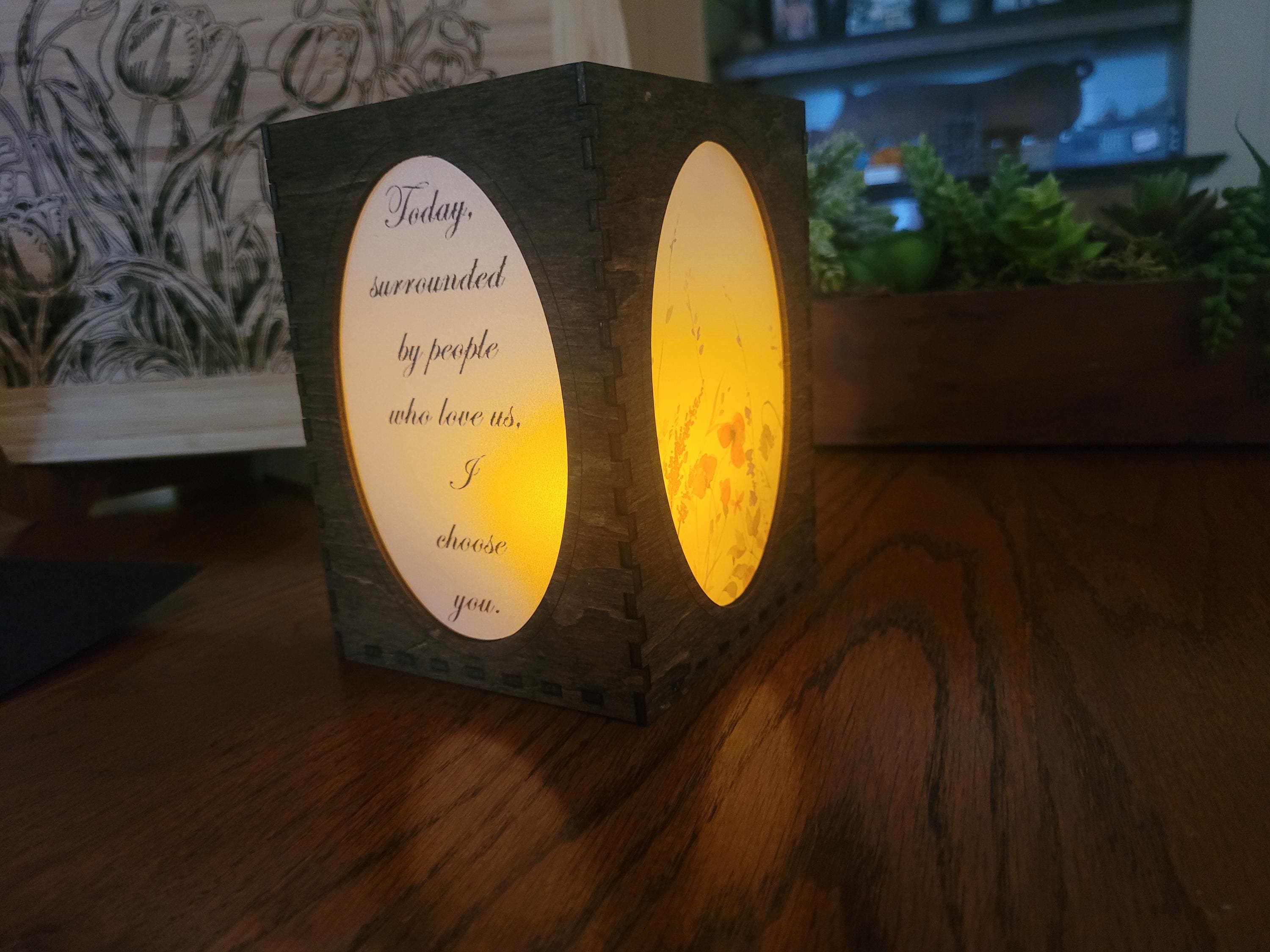 Engraved Wooden Tea Light Holder: Rustic Wedding Lantern