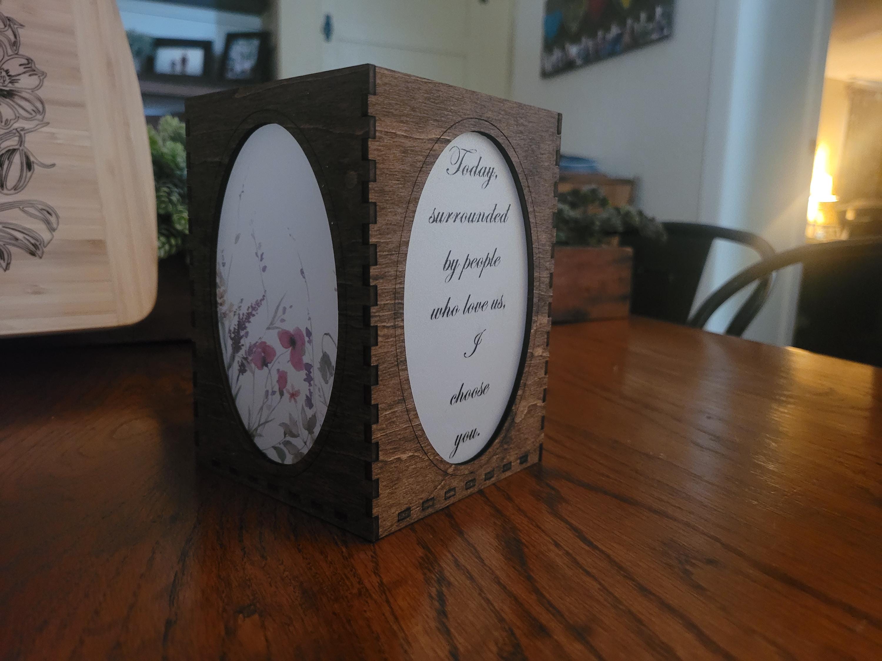 Engraved Wooden Tea Light Holder: Rustic Wedding Lantern