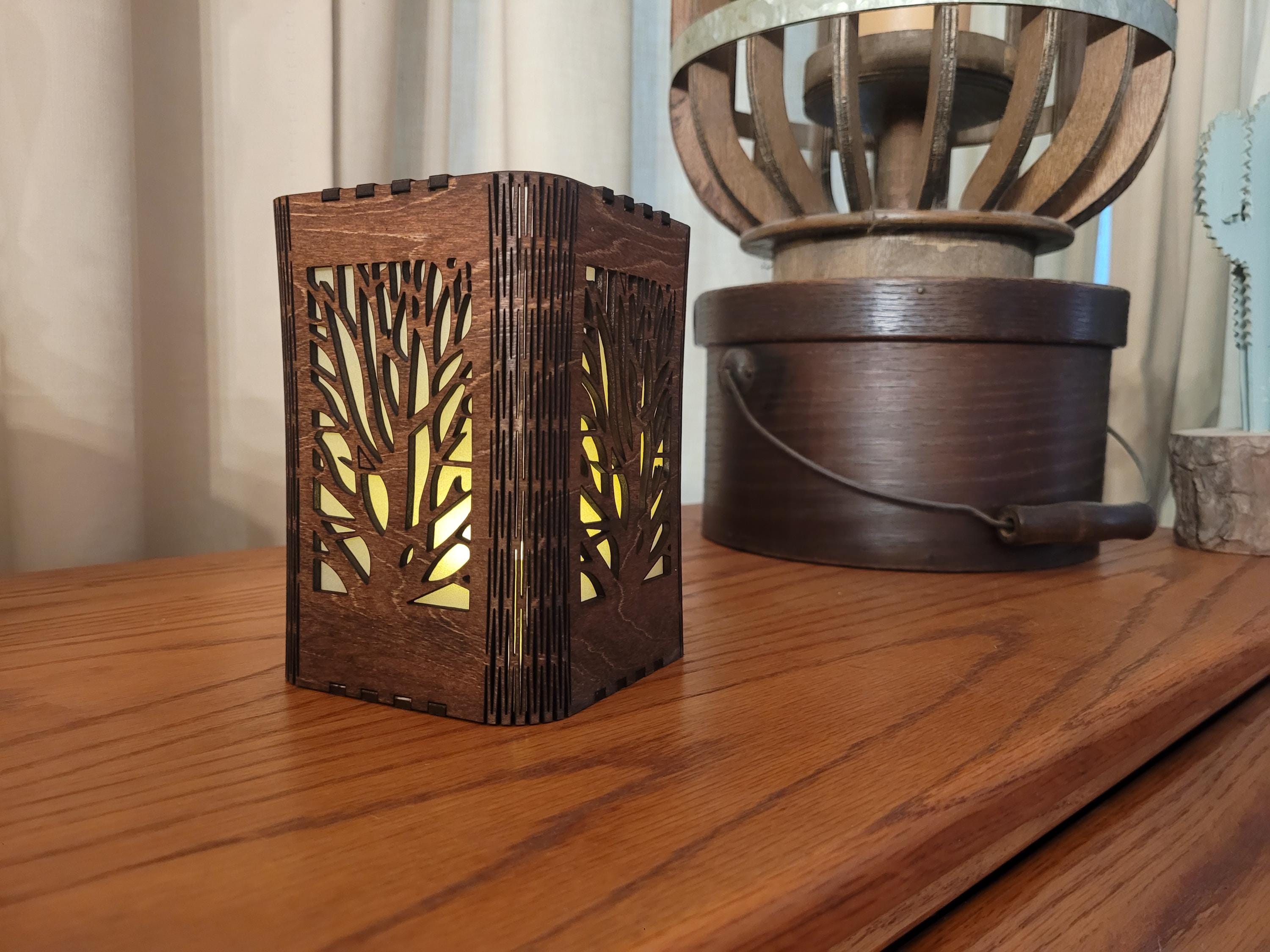 Nature Scene Tea Light Lantern: Personalized Candle Holder with Laser Cut Corners.