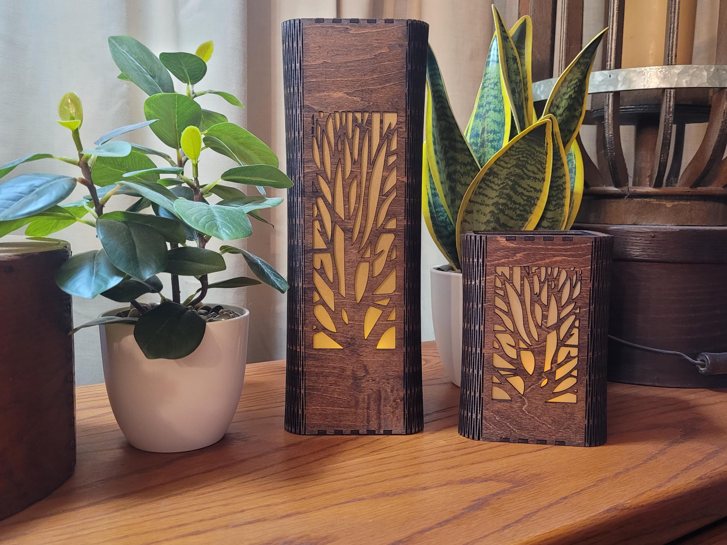 Personalized Tea Light Lantern Set: Engraved Wooden Candle Holders
