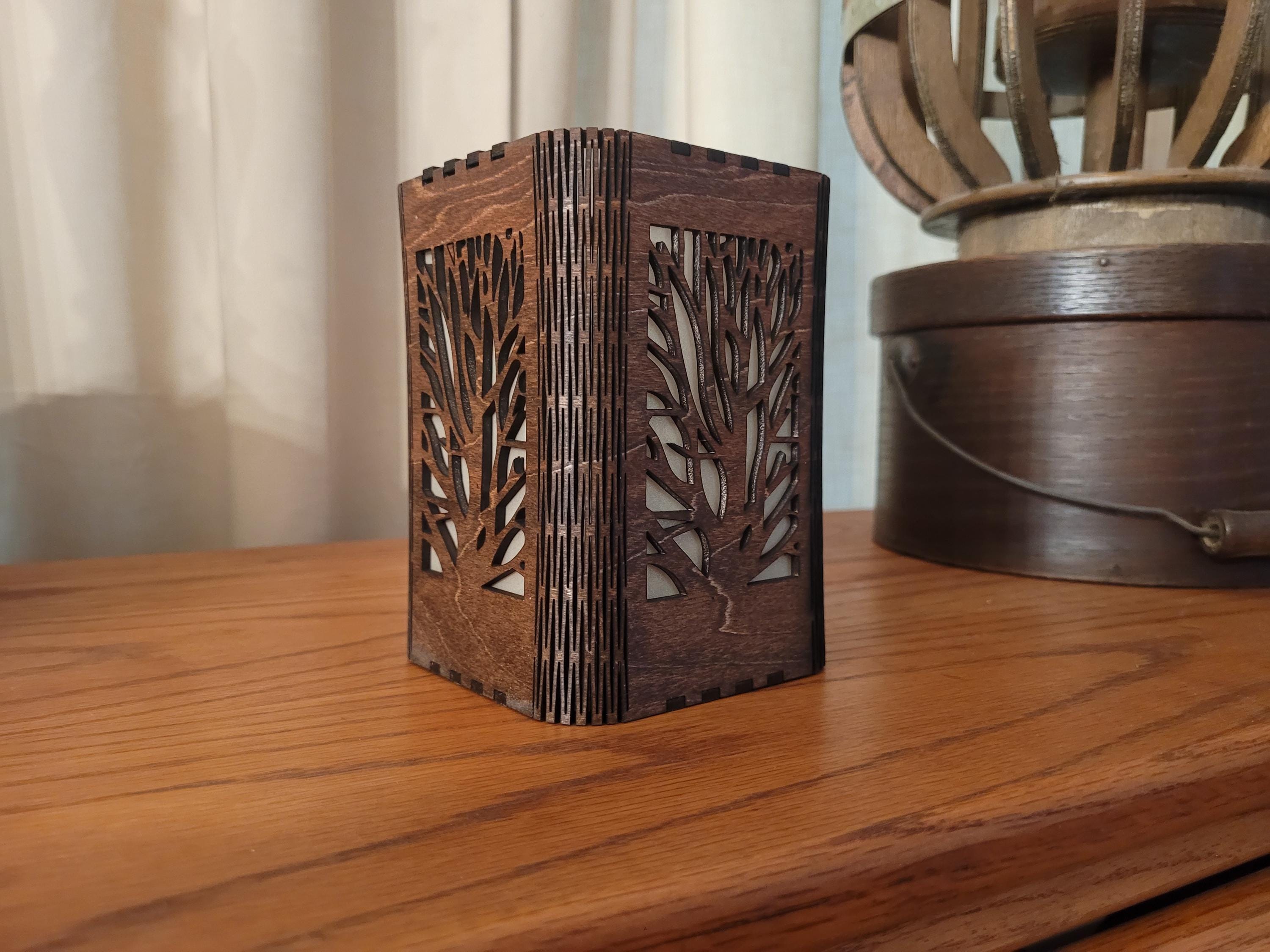 Nature Scene Tea Light Lantern: Personalized Candle Holder with Laser Cut Corners.
