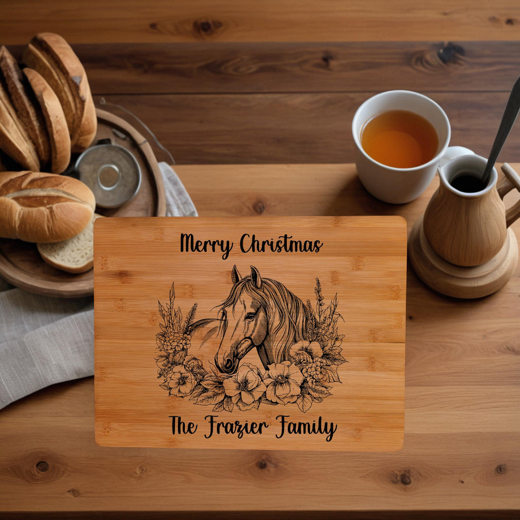 Engraved Horse Cutting Board: Personalized Equestrian Gift, Bamboo Charcuterie