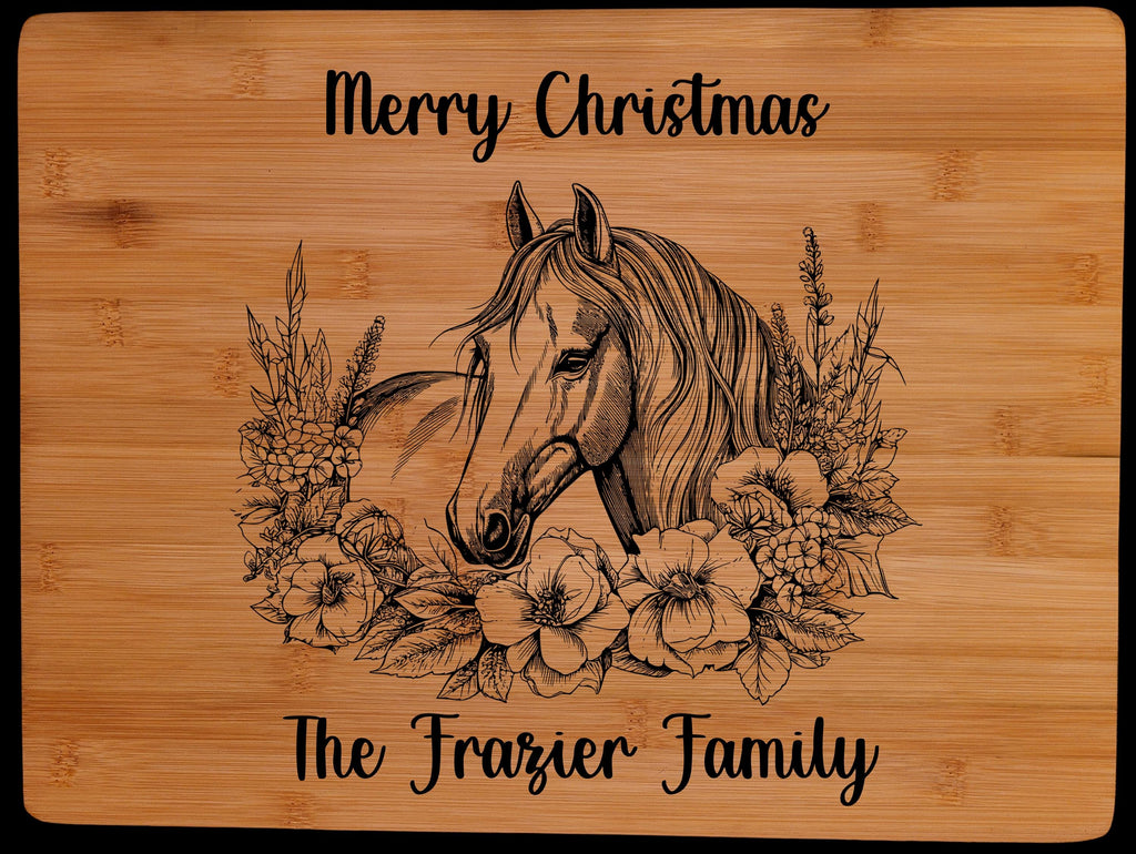 Engraved Horse Cutting Board: Personalized Equestrian Gift, Bamboo Charcuterie