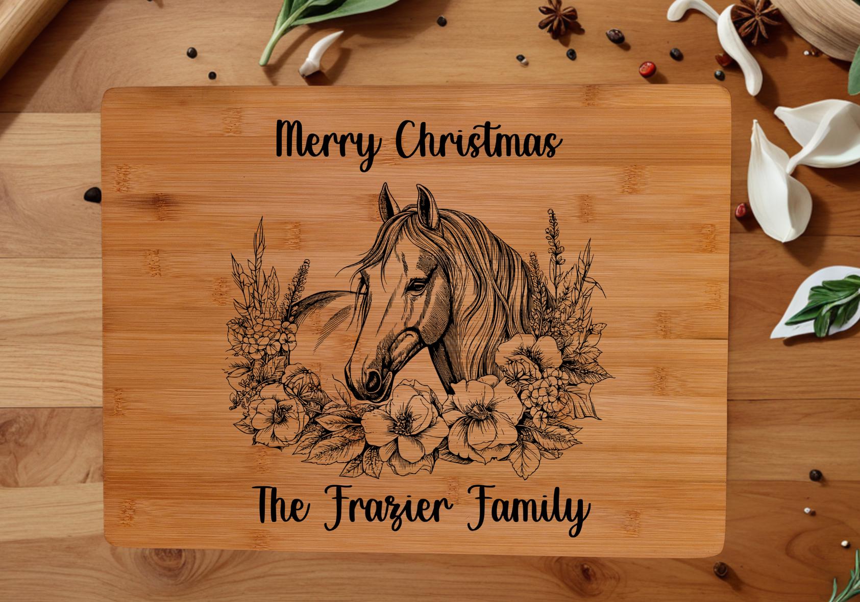 Engraved Horse Cutting Board: Personalized Equestrian Gift, Bamboo Charcuterie