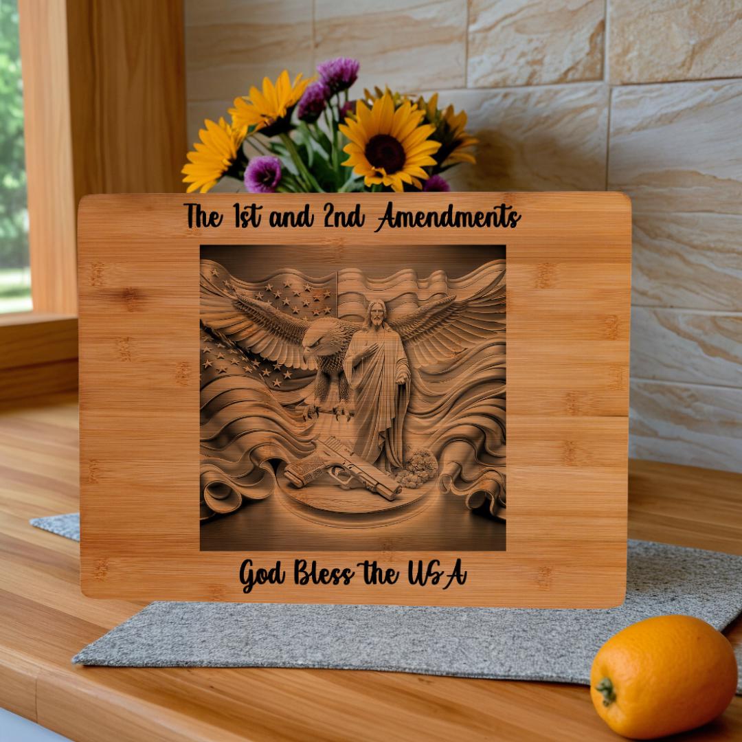 Patriotic Gift Engraved Wall Art with Christ, Eagle & American Flag - Freedom Decor - Charcuterie Board