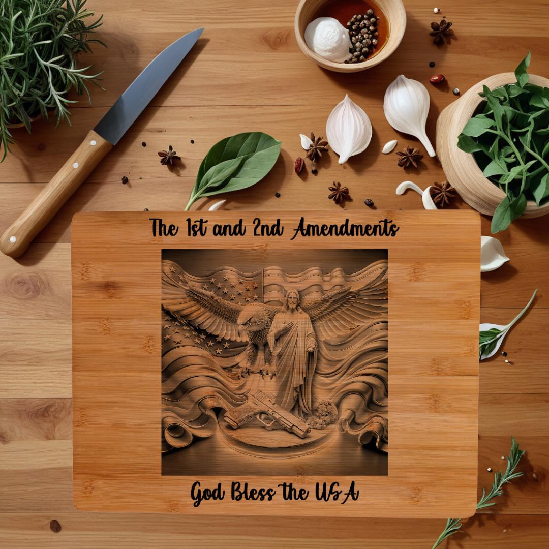 Patriotic Gift Engraved Wall Art with Christ, Eagle & American Flag - Freedom Decor - Charcuterie Board