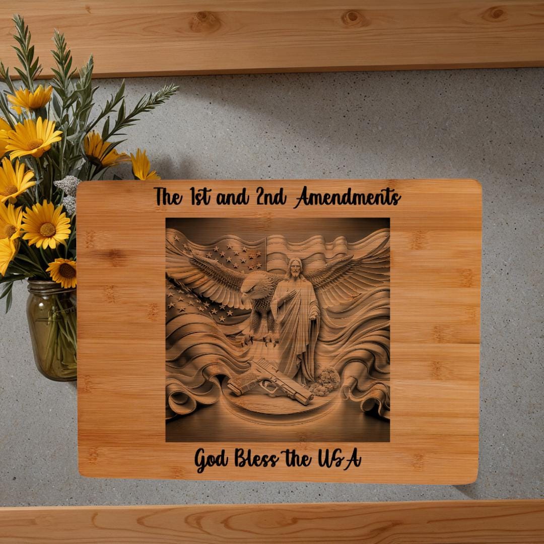 Patriotic Gift Engraved Wall Art with Christ, Eagle & American Flag - Freedom Decor - Charcuterie Board