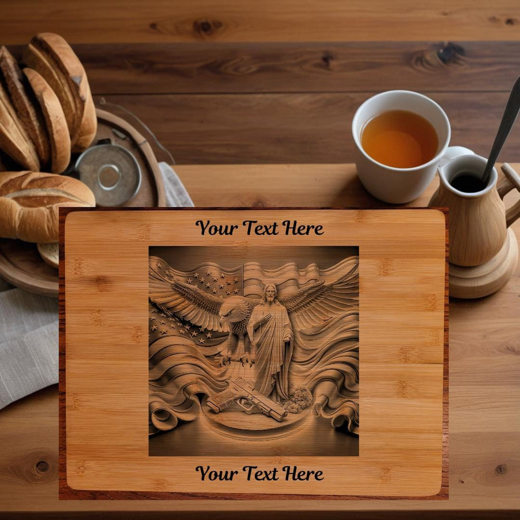 Patriotic Gift Engraved Wall Art with Christ, Eagle & American Flag - Freedom Decor - Charcuterie Board