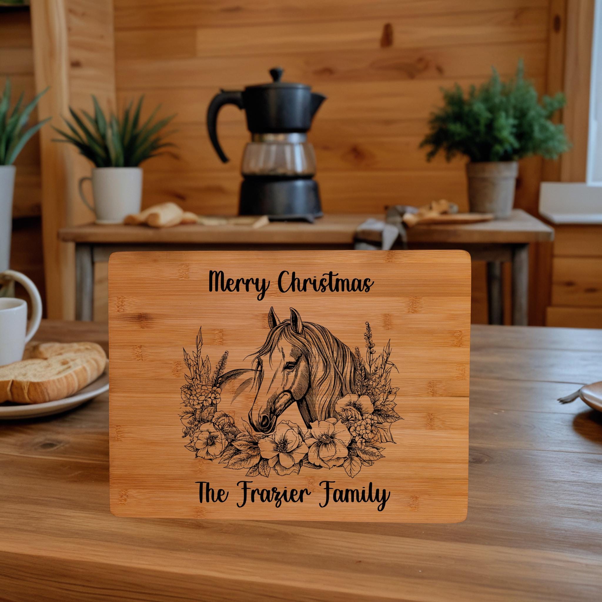 Engraved Horse Cutting Board: Personalized Equestrian Gift, Bamboo Charcuterie