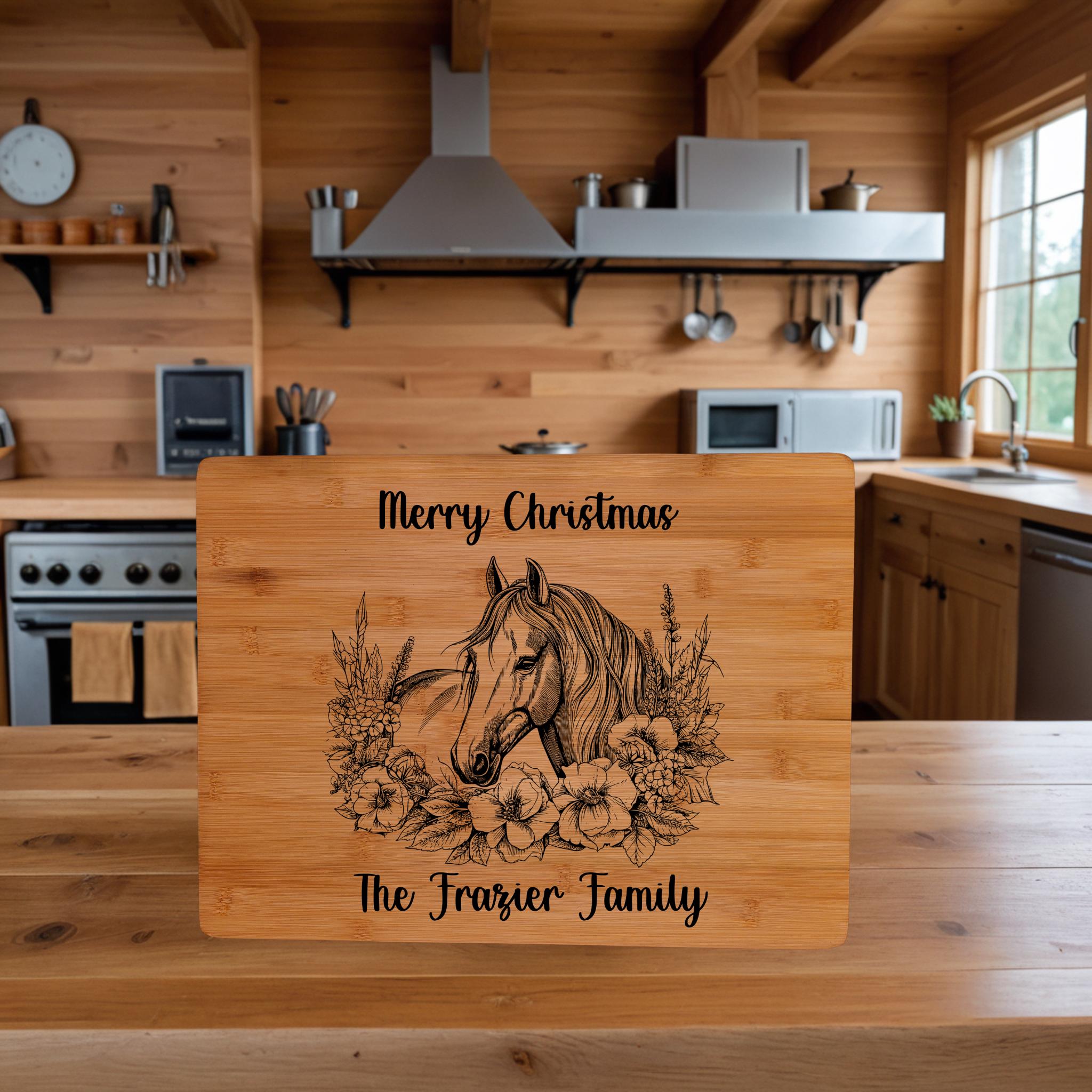 Engraved Horse Cutting Board: Personalized Equestrian Gift, Bamboo Charcuterie