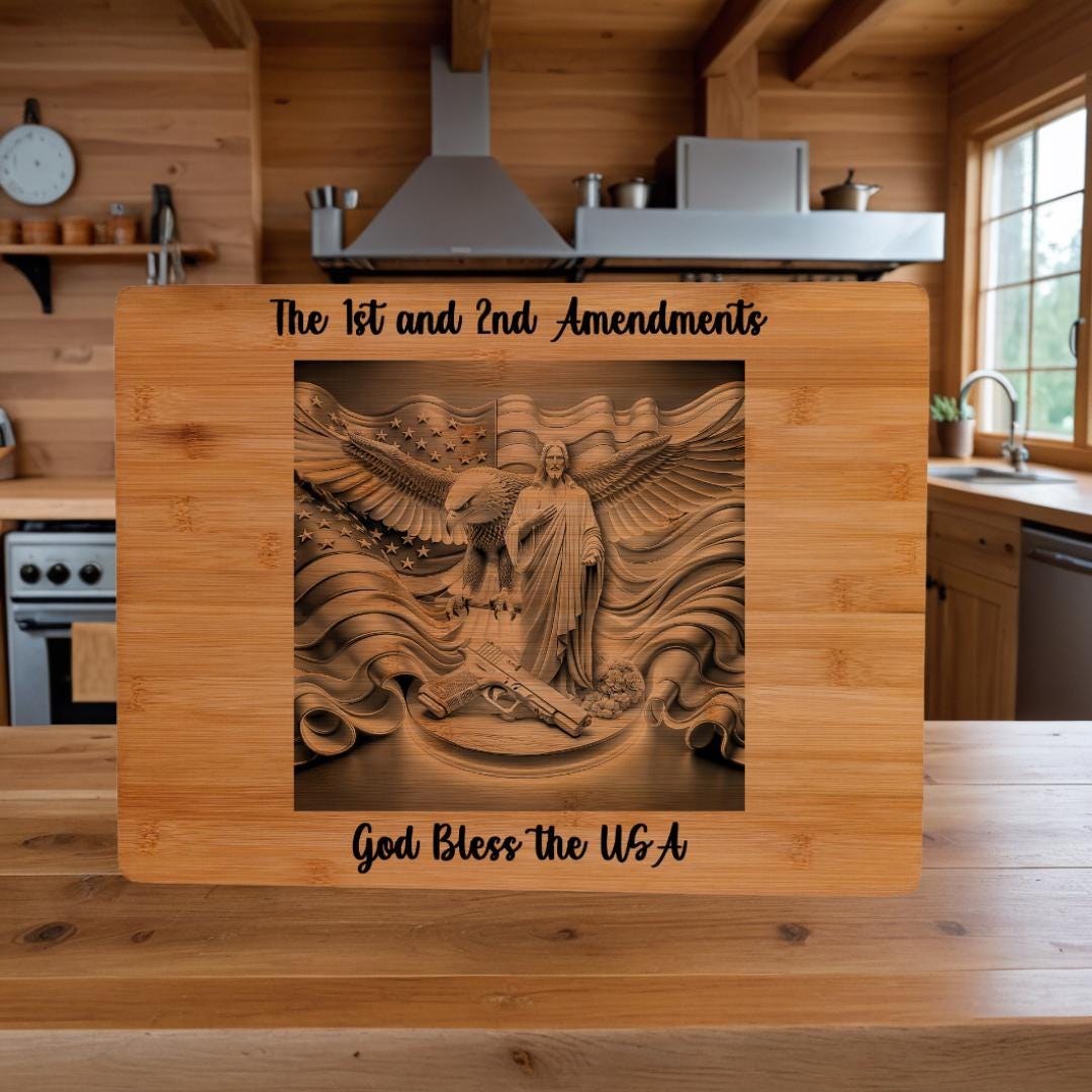 Patriotic Gift Engraved Wall Art with Christ, Eagle & American Flag - Freedom Decor - Charcuterie Board