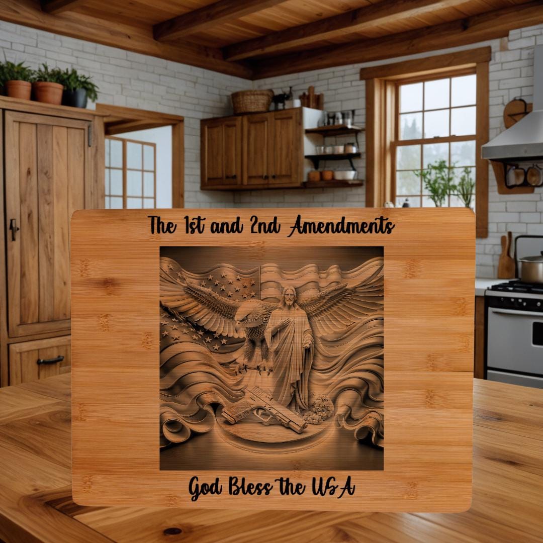Patriotic Gift Engraved Wall Art with Christ, Eagle & American Flag - Freedom Decor - Charcuterie Board