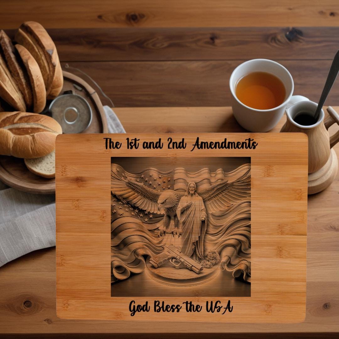 Patriotic Gift Engraved Wall Art with Christ, Eagle & American Flag - Freedom Decor - Charcuterie Board