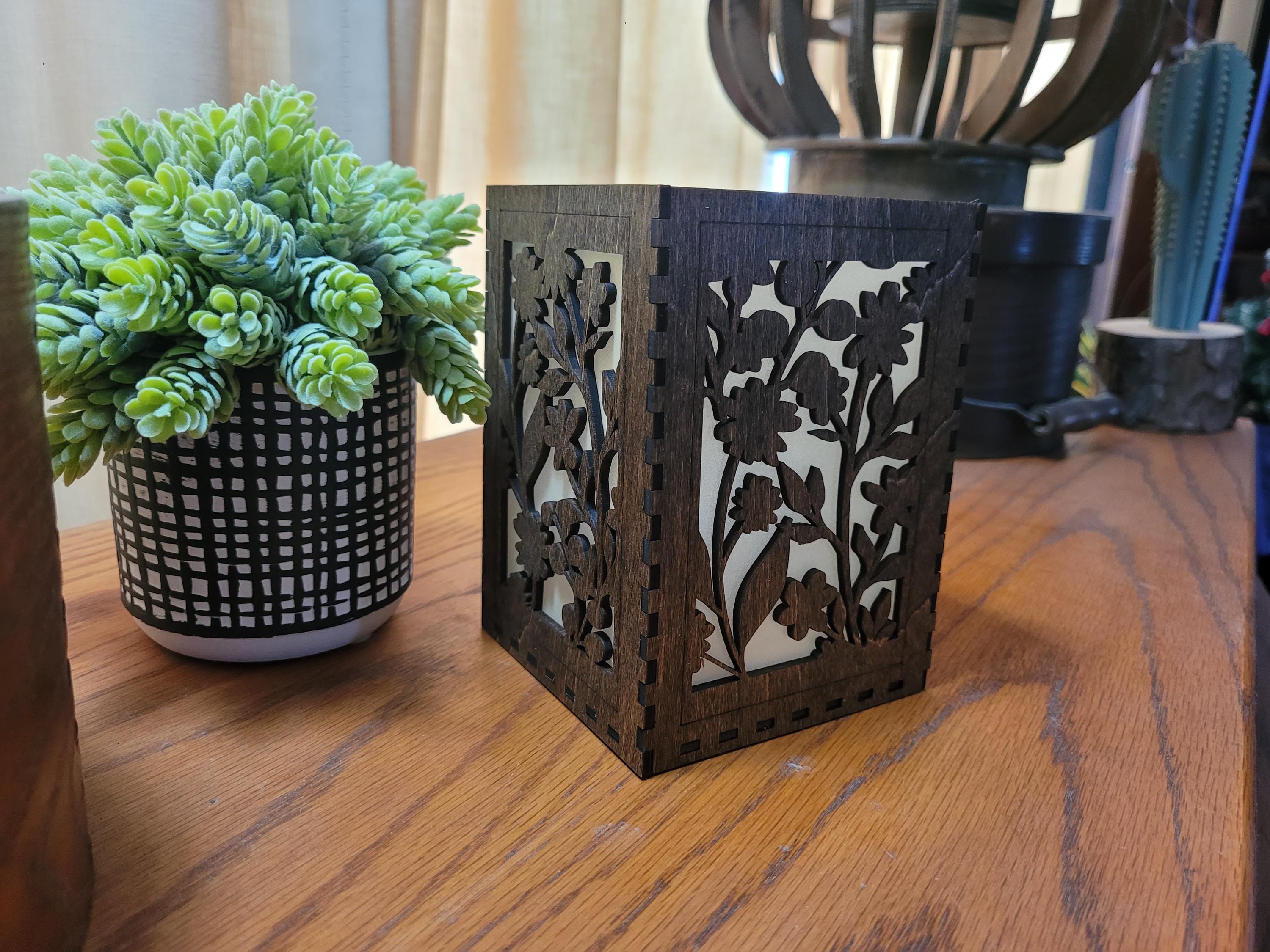 Floral Tea Light Lantern: Laser Cut Wedding Centerpiece. Personalized Wedding Decor.