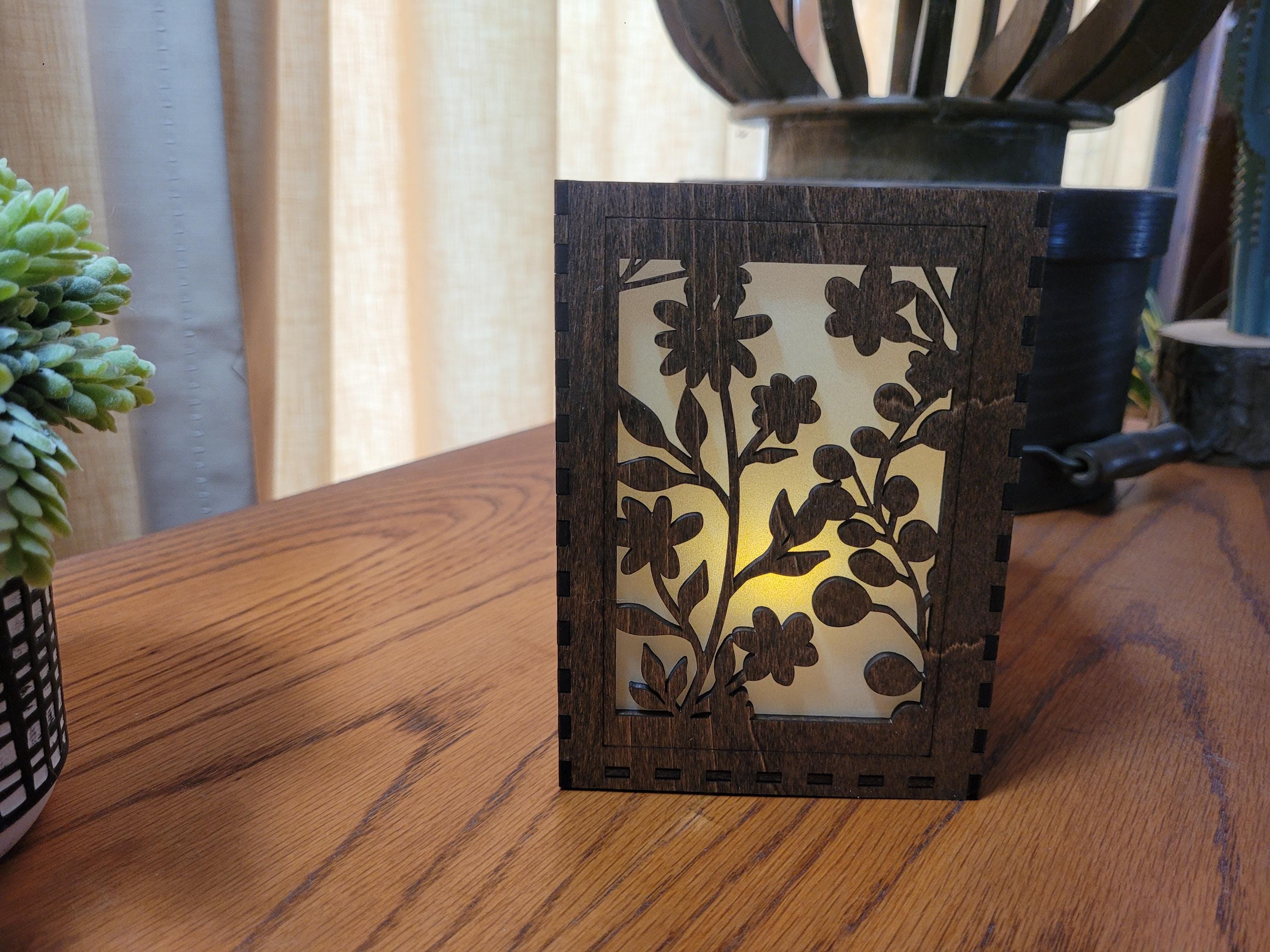 Floral Tea Light Lantern: Laser Cut Wedding Centerpiece. Personalized Wedding Decor.