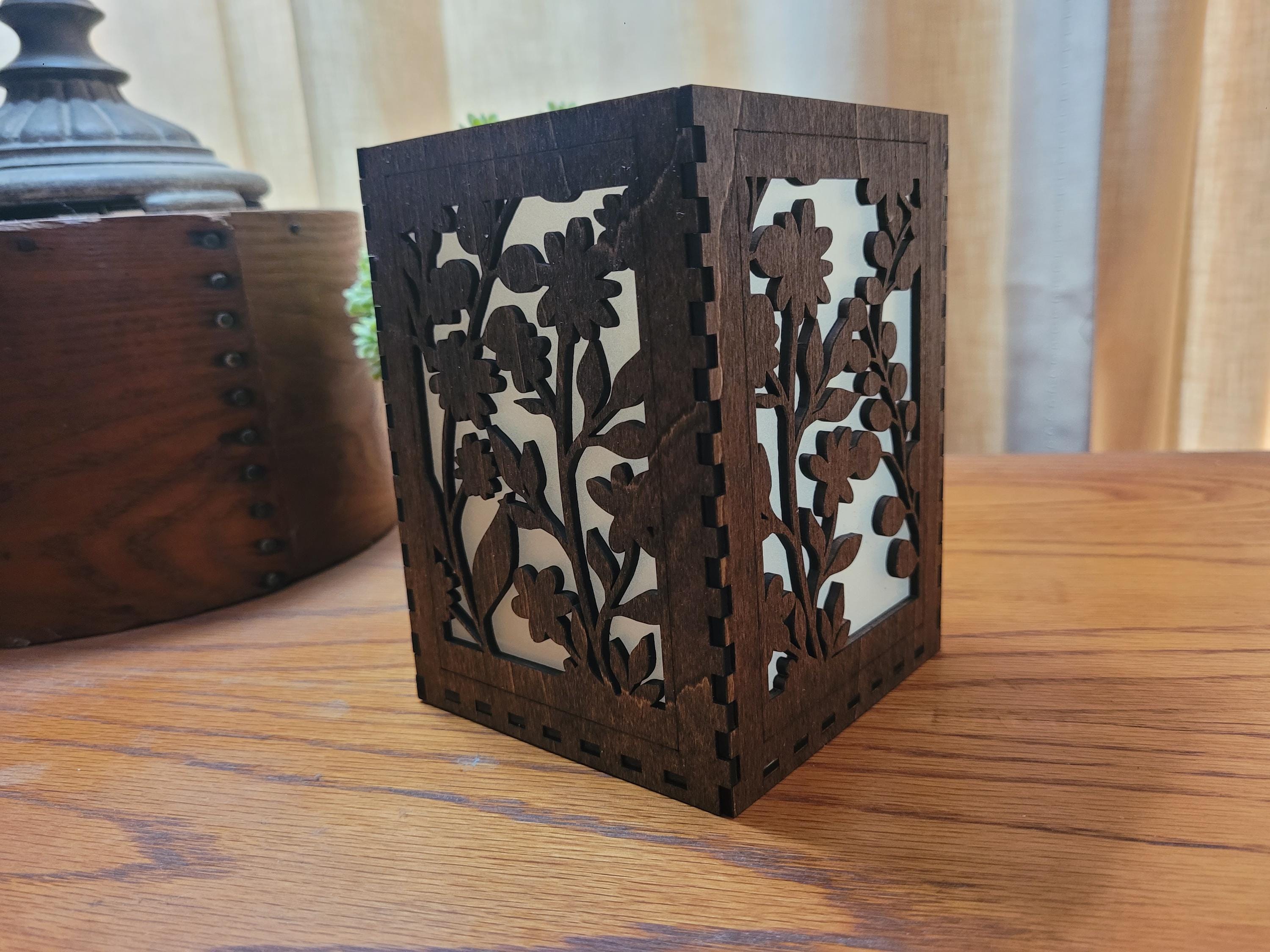 Floral Tea Light Lantern: Laser Cut Wedding Centerpiece. Personalized Wedding Decor.